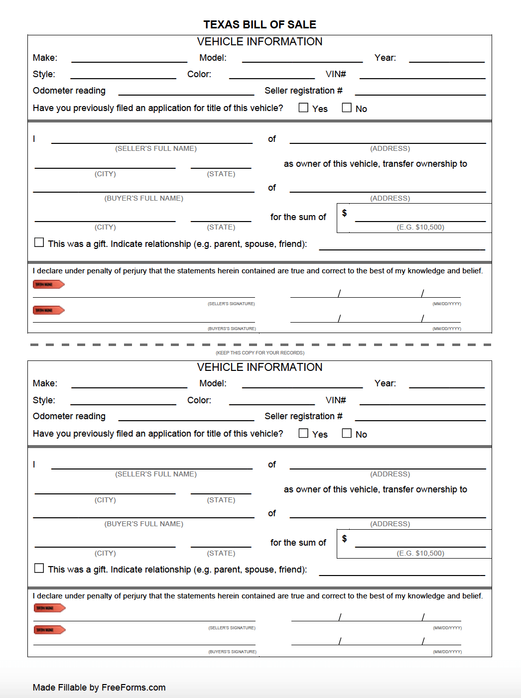 Free Texas (Dmv) Bill Of Sale Form For Motor Vehicle, Trailer, Or inside Printable Boat Bill Of Sale Texas