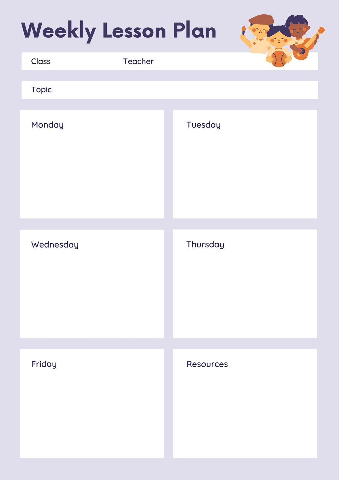 Free To Print Preschool Weekly Lesson Plan Templates | Canva throughout Free Printable Preschool Lesson Plan Forms