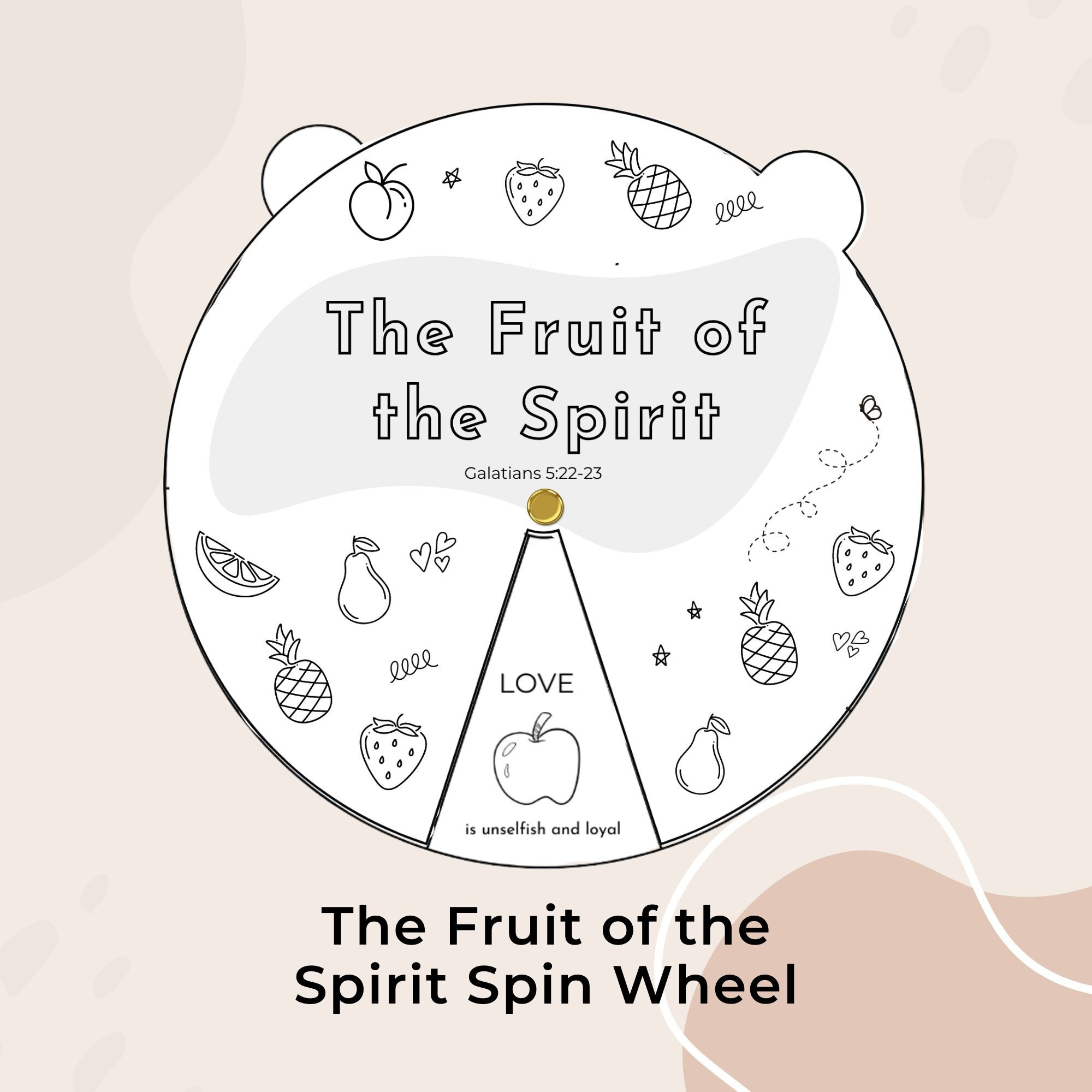 Fruit Of The Spirit Printable For Kids, Spin Wheel Coloring Page Craft, Christian Church Verse Game, Religious Sunday School for Printable Fruit of the Spirit Craft