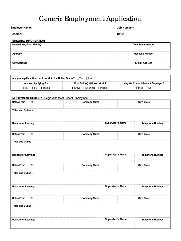 Generic Job Application - Fill Online, Printable, Fillable, Blank pertaining to Blank Job Application Forms Printable