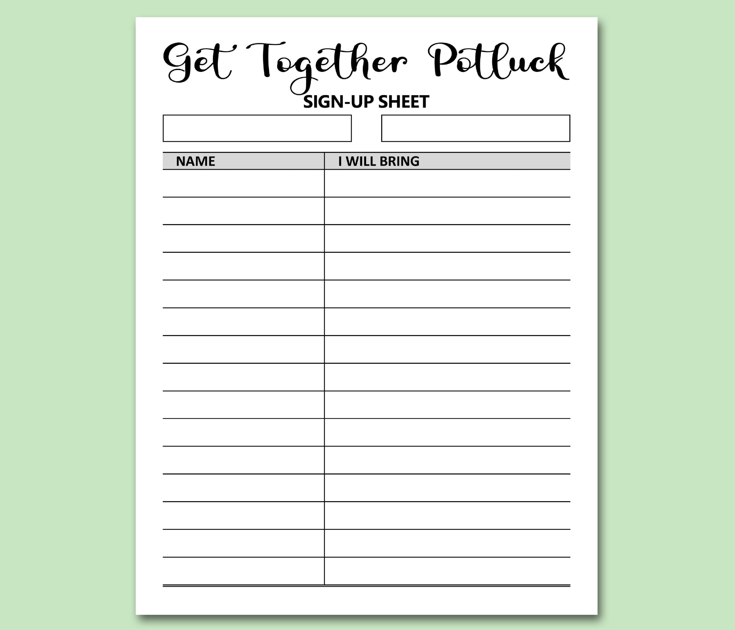 Get Together Potluck Sign Up Sheet Printable, Signup Form Potluck inside Printable Sign Up Sheet For Potluck