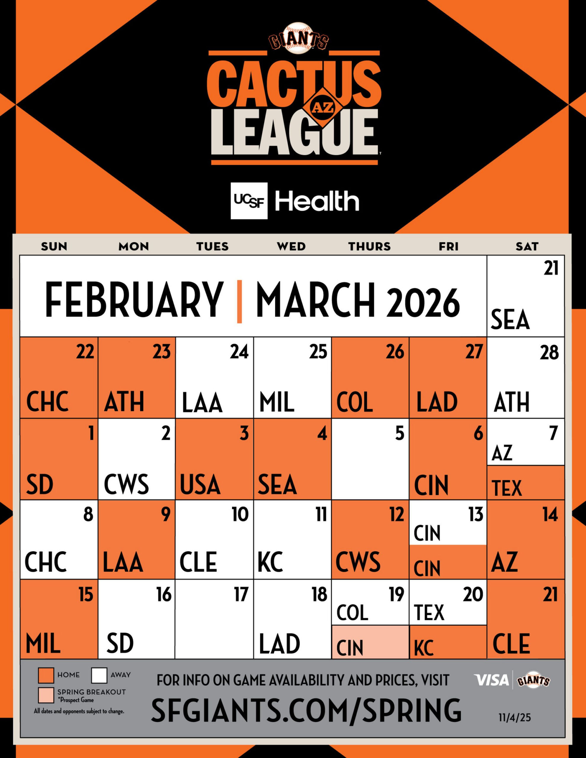 Giants Spring Training Printable Schedule | San Francisco Giants in San Francisco Giants Printable Schedule
