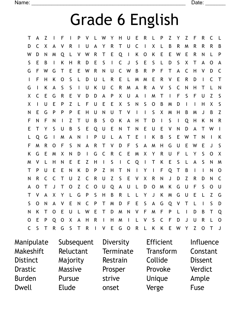 Grade 6 English Word Search - Wordmint inside 6Th Grade Word Search Printable