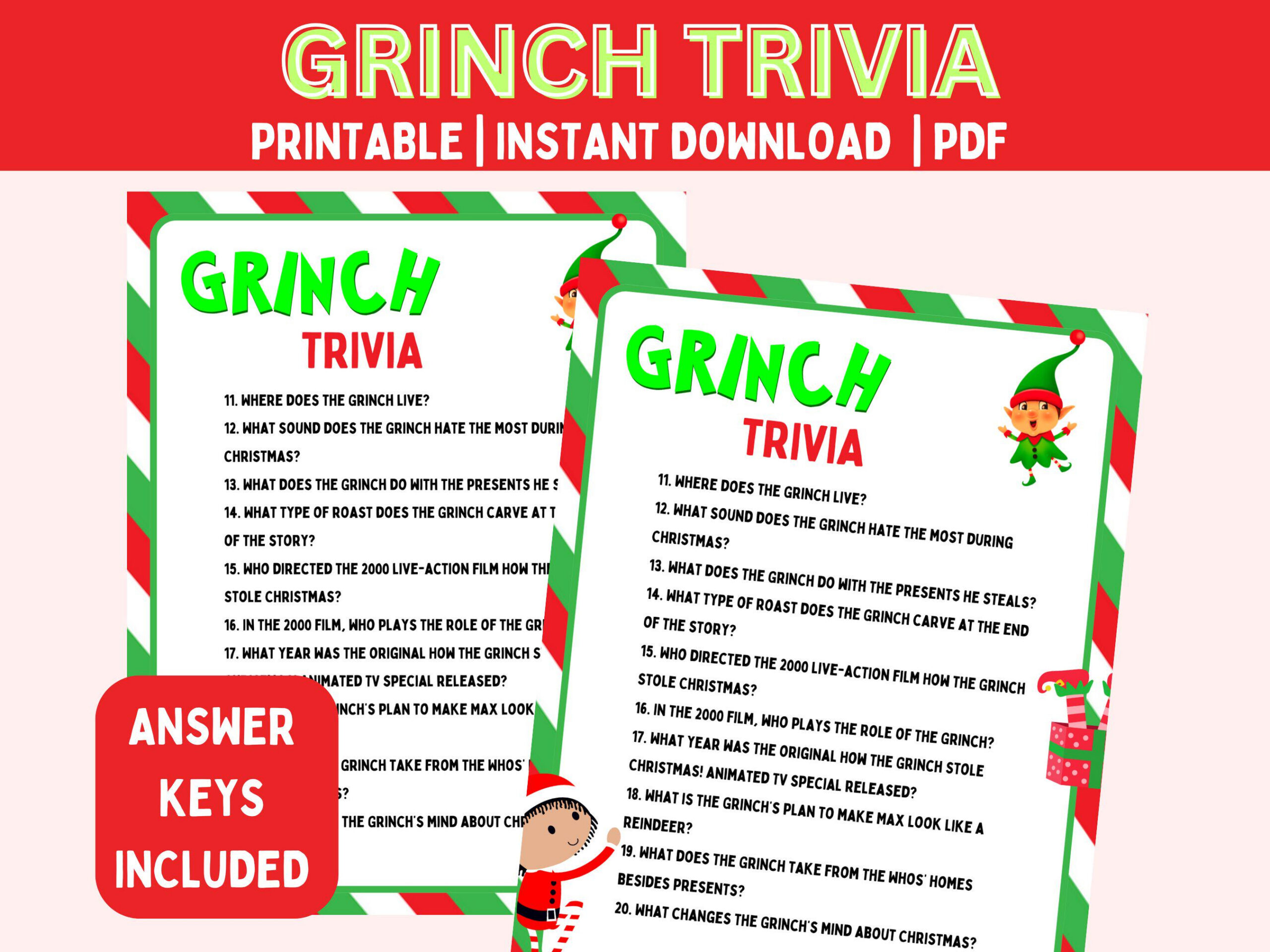 Grinch Trivia Game: Christmas Party Fun (Pdf File) - Etsy Ireland intended for Grinch Trivia Questions And Answers Printable