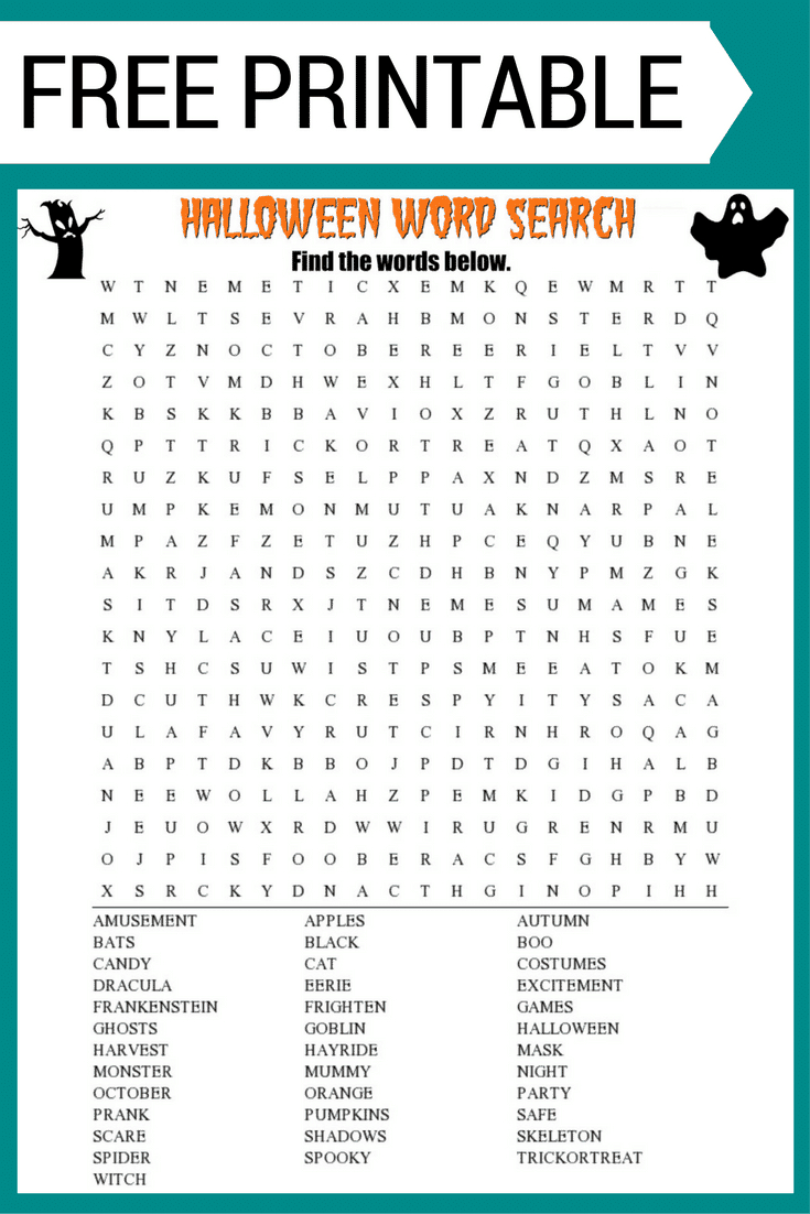 Halloween Word Search Printable (Free Download!) throughout Free Printable Halloween Word Searches