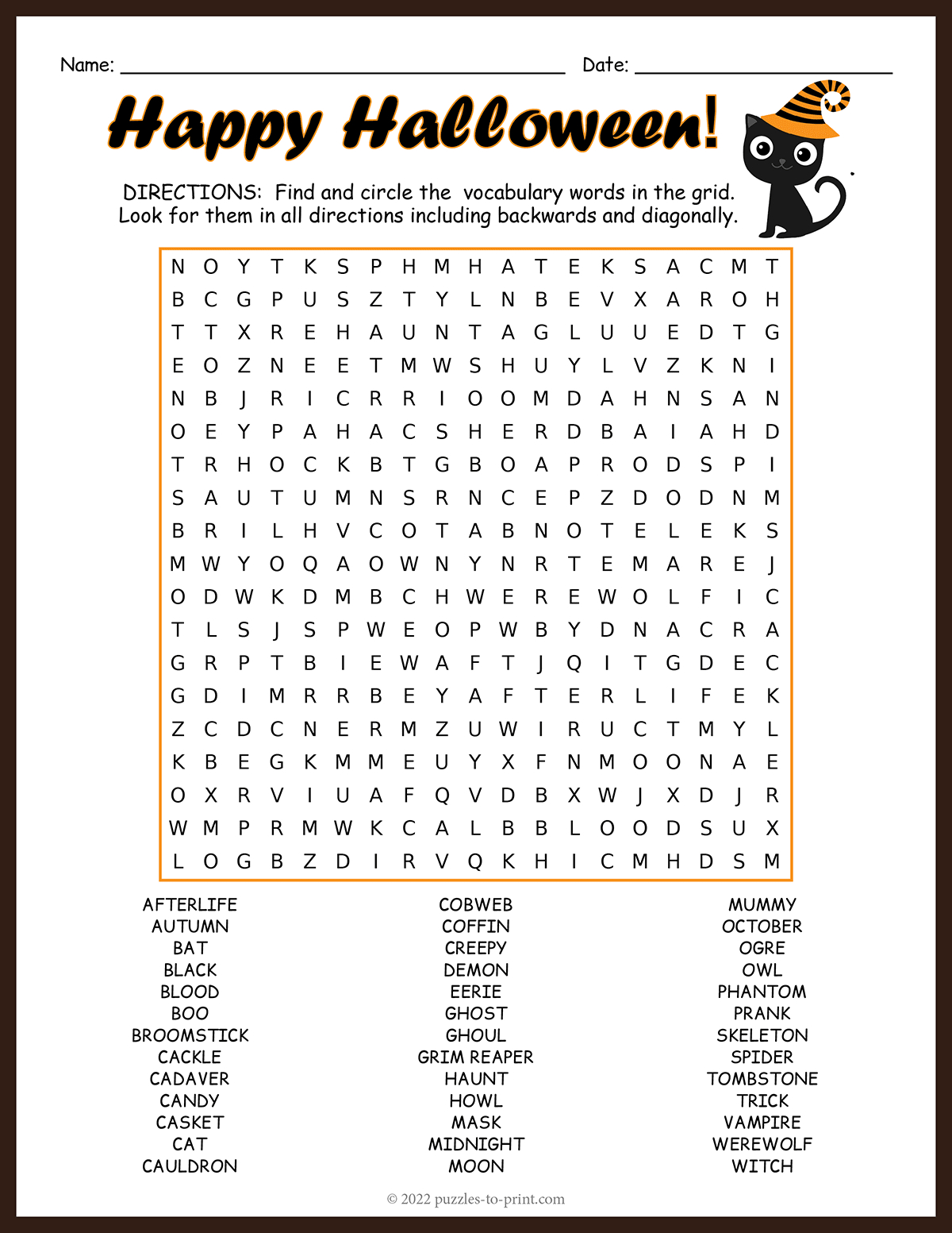Halloween Word Search throughout Word Search For Halloween Printables