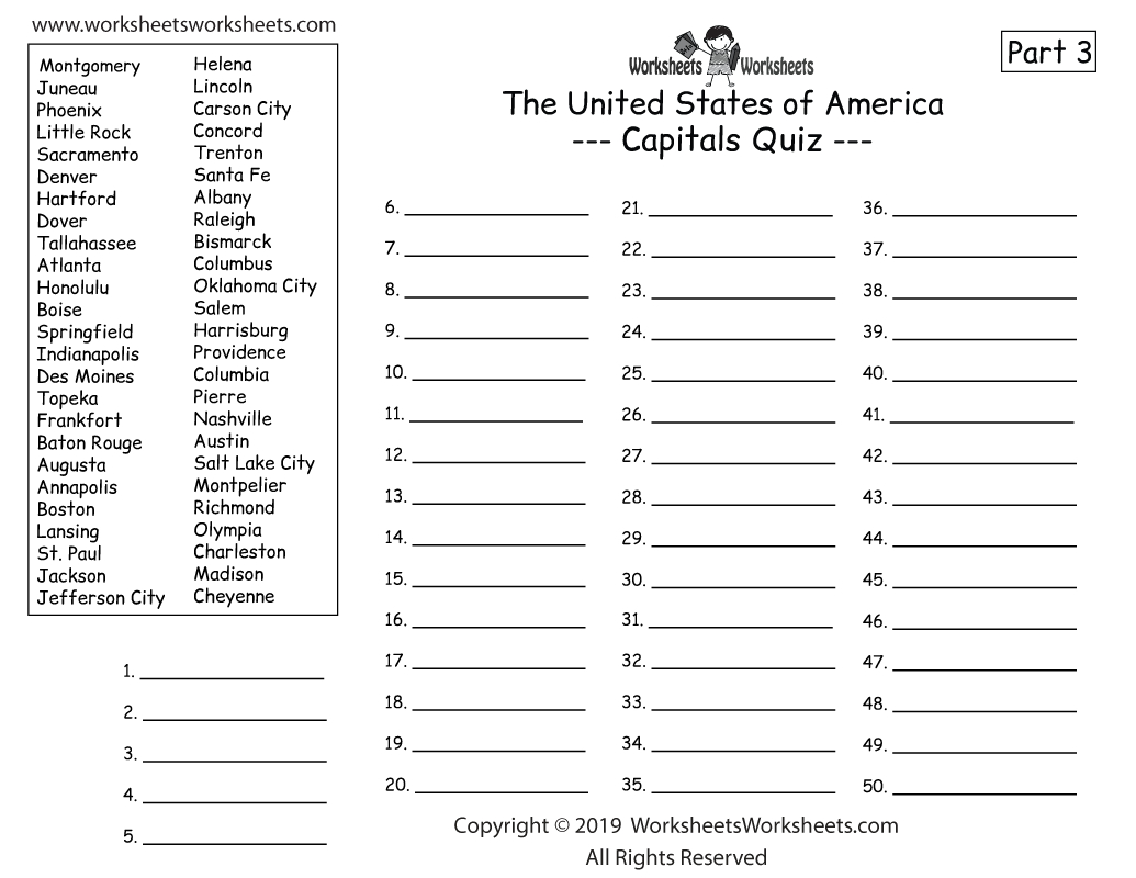 Homeschool Geography Worksheet | Worksheets Worksheets with Printable Free States And Capitals Quiz Printable