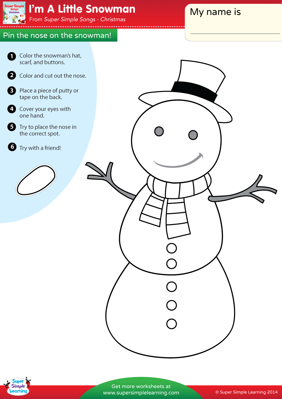 I'M A Little Snowman Worksheet - Pin The Nose On The Snowman in Pin The Nose On The Snowman Printable