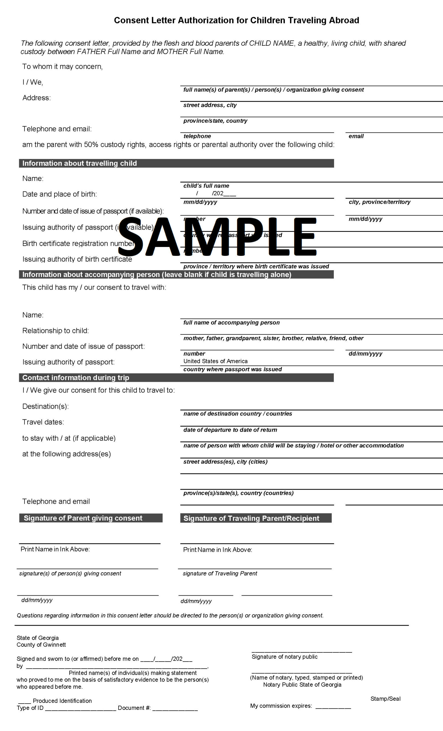 International Travel Consent Notary Form Für Minderjährige Kinder for Printable Travel Consent Form For Minor with Notary