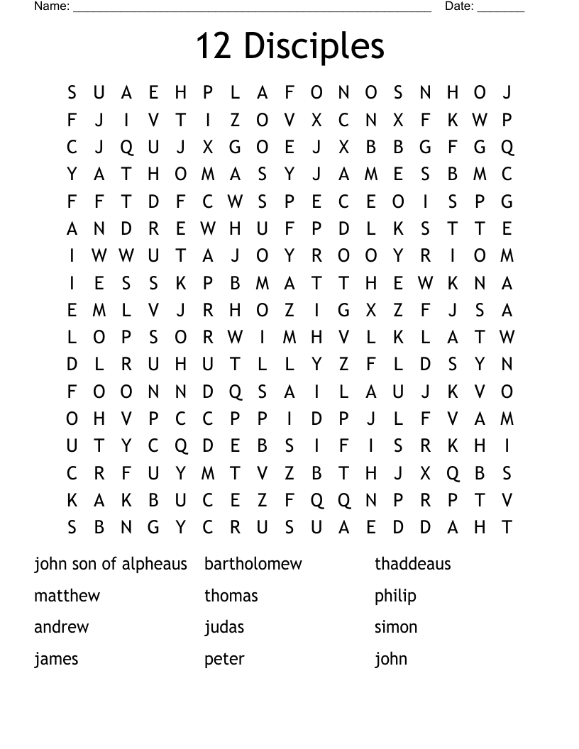 Jesus' 12 Disciples Word Search - Wordmint regarding Free Printable 12 Disciples Worksheet