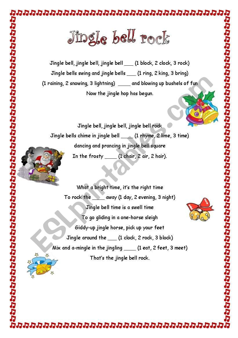Jingle Bell Rock - Esl Worksheetnishaya with regard to Jingle Bell Rock Lyrics Printable