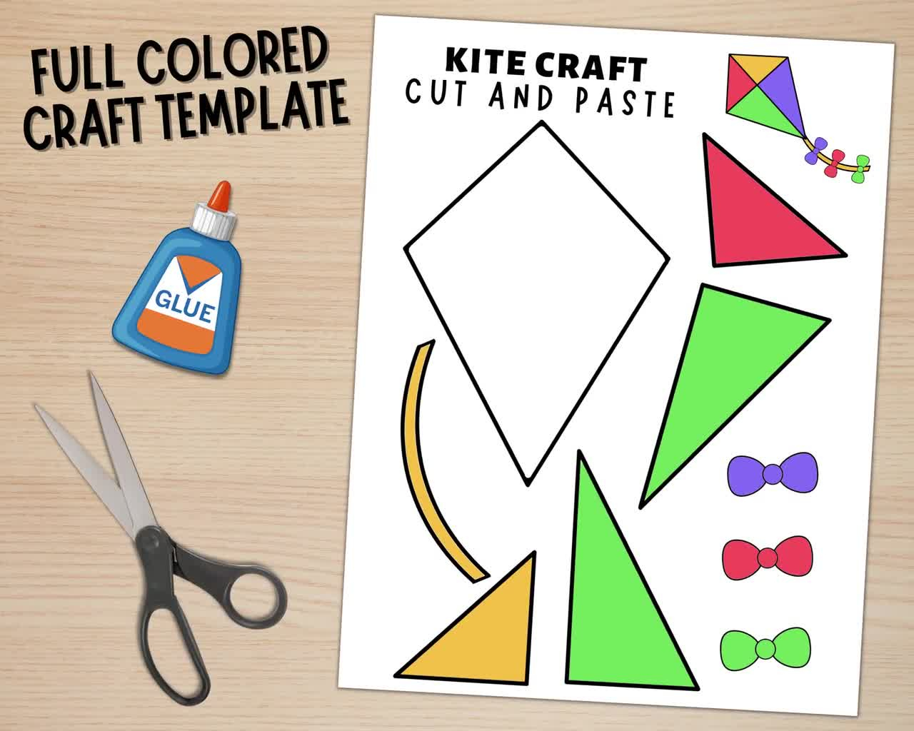 Kite Craft For Kids | Spring Activities | Build A Kite | Cut And Paste | Kite Paper Craft | Printable Kite Craft Template | Digital Download for Printable Cut Out Kite Template