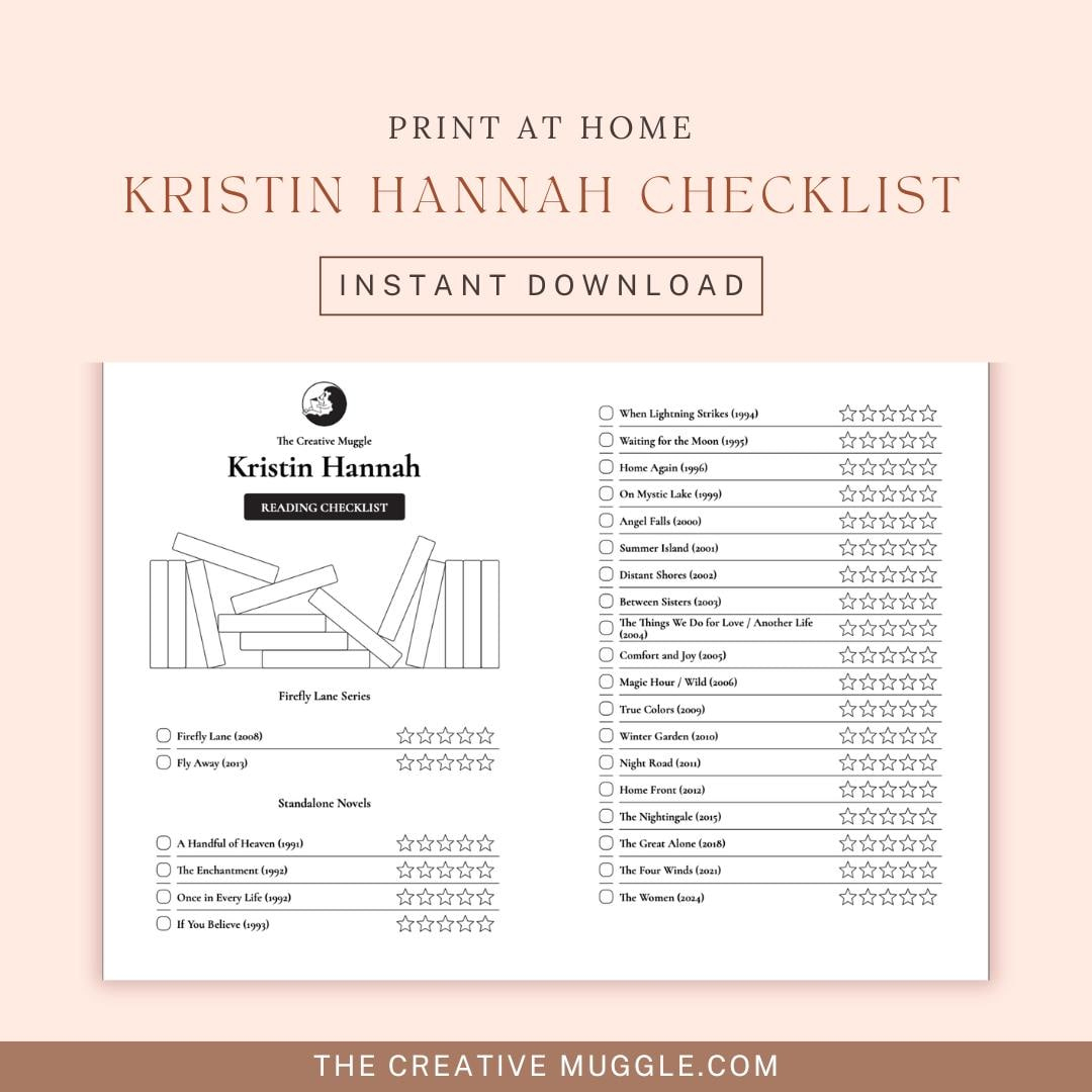 Kristin Hannah Book List Checklist: Printable Author Reading Guide regarding Kristin Hannah Books In Order Printable