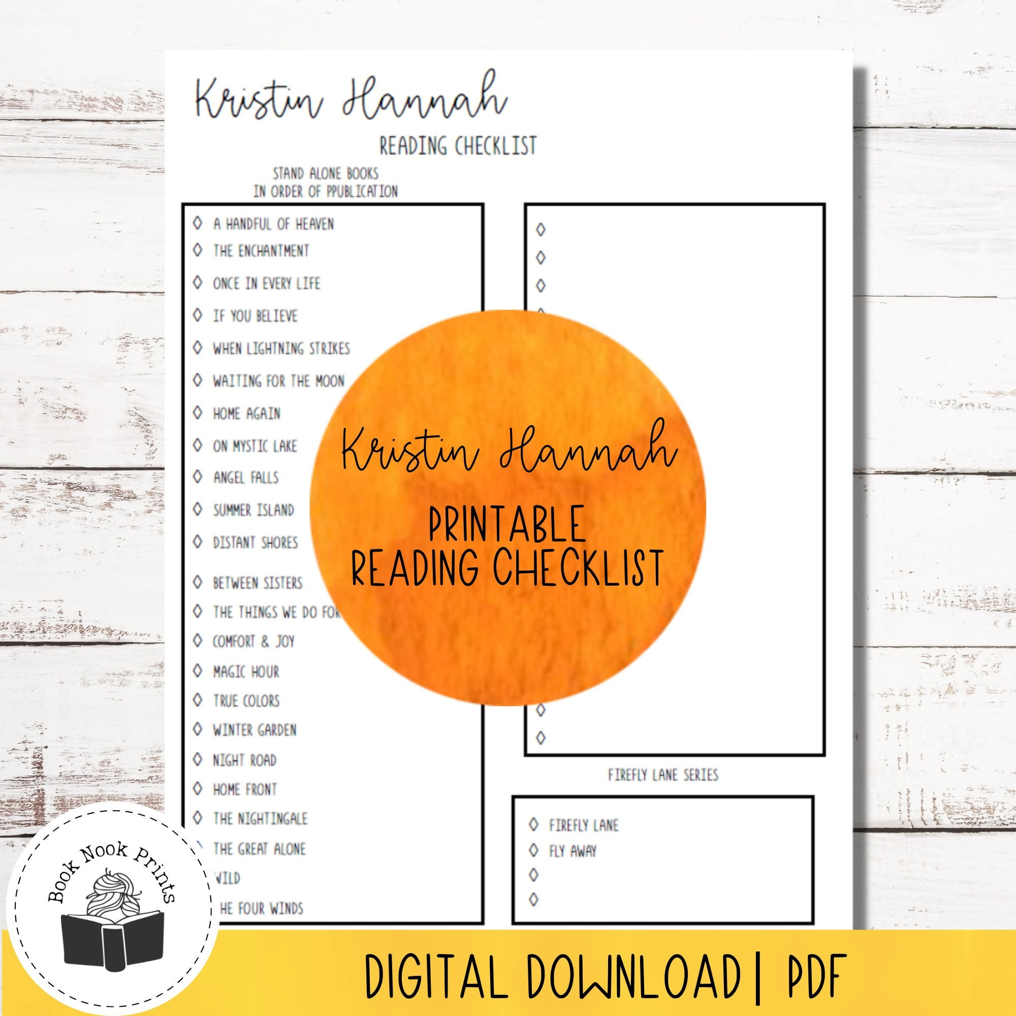 Kristin Hannah Reading Checklist | Printable Reading List | Book inside Kristin Hannah Books In Order Printable