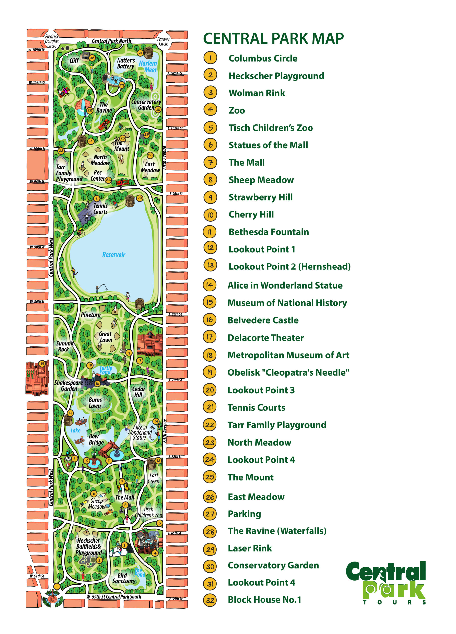 Large Detailed Map Of Attractions In Central Park, Ny City | New with regard to Printable Map Of Central Park