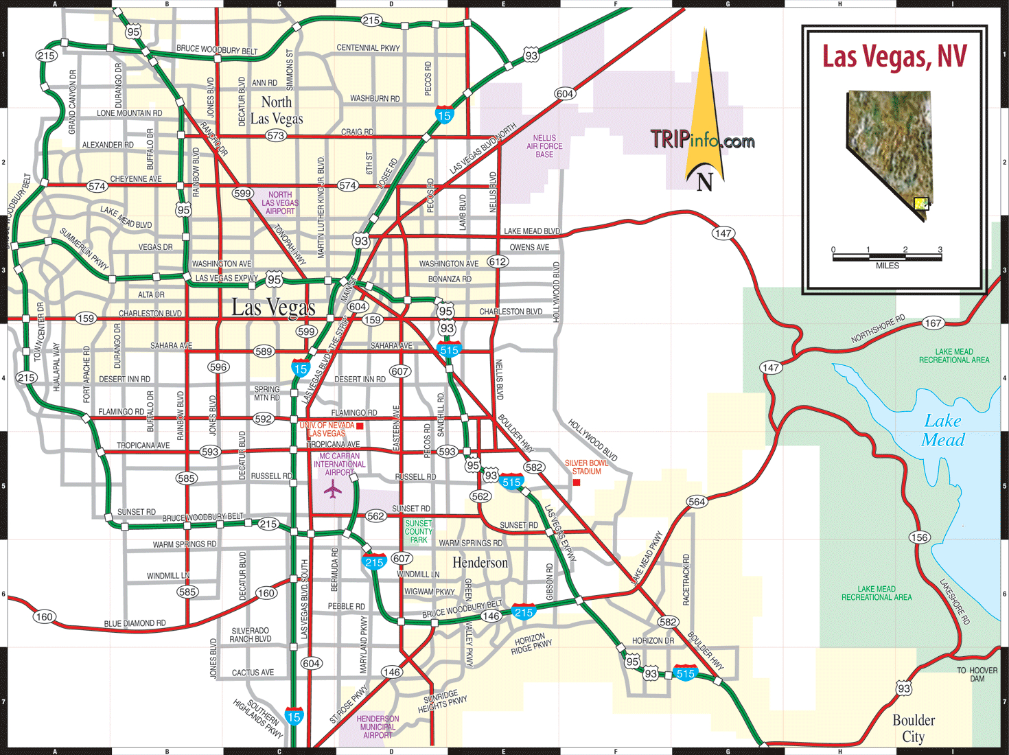 Las Vegas Road Map with Printable Map of Las Vegas