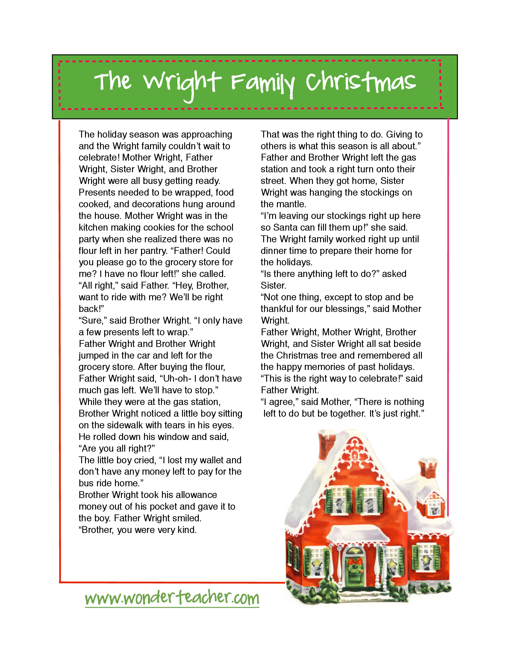 Left Right Family Christmas Story for The Wright Family Christmas Story Printable