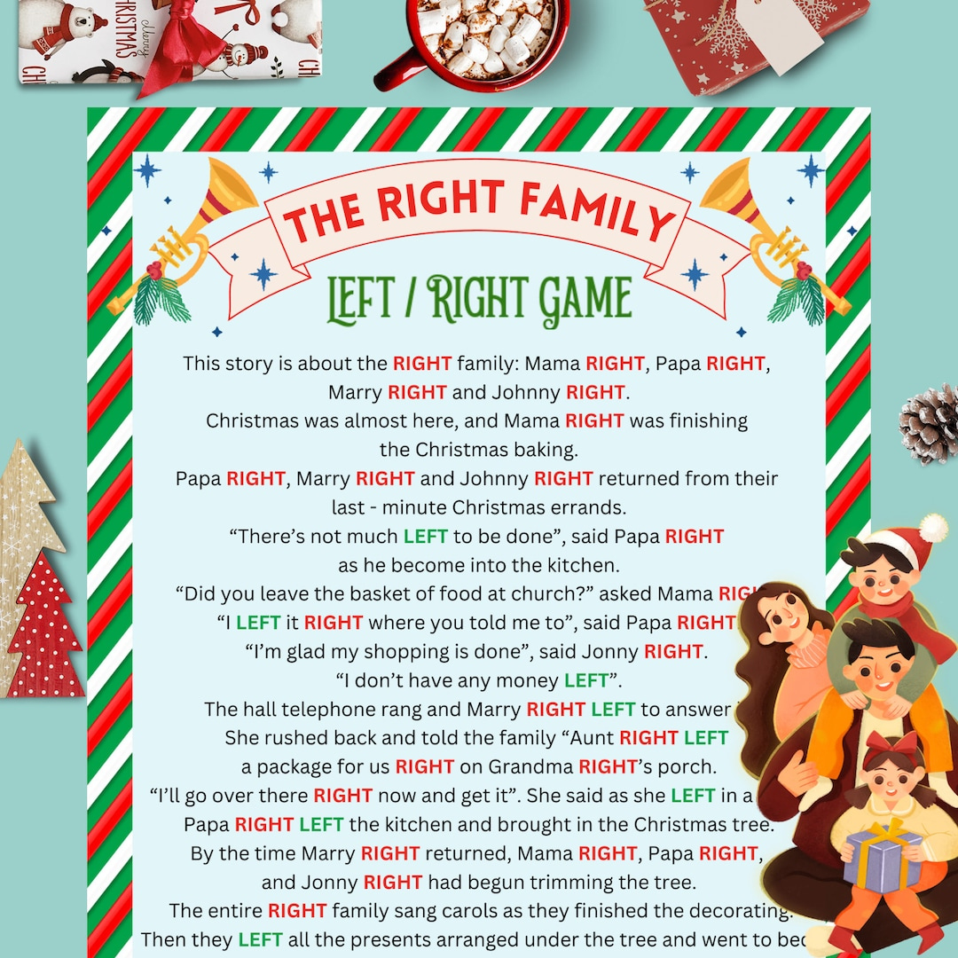 Left Right Game For Christmas, The Wright Family Funny Stories for The Wright Family Christmas Story Printable