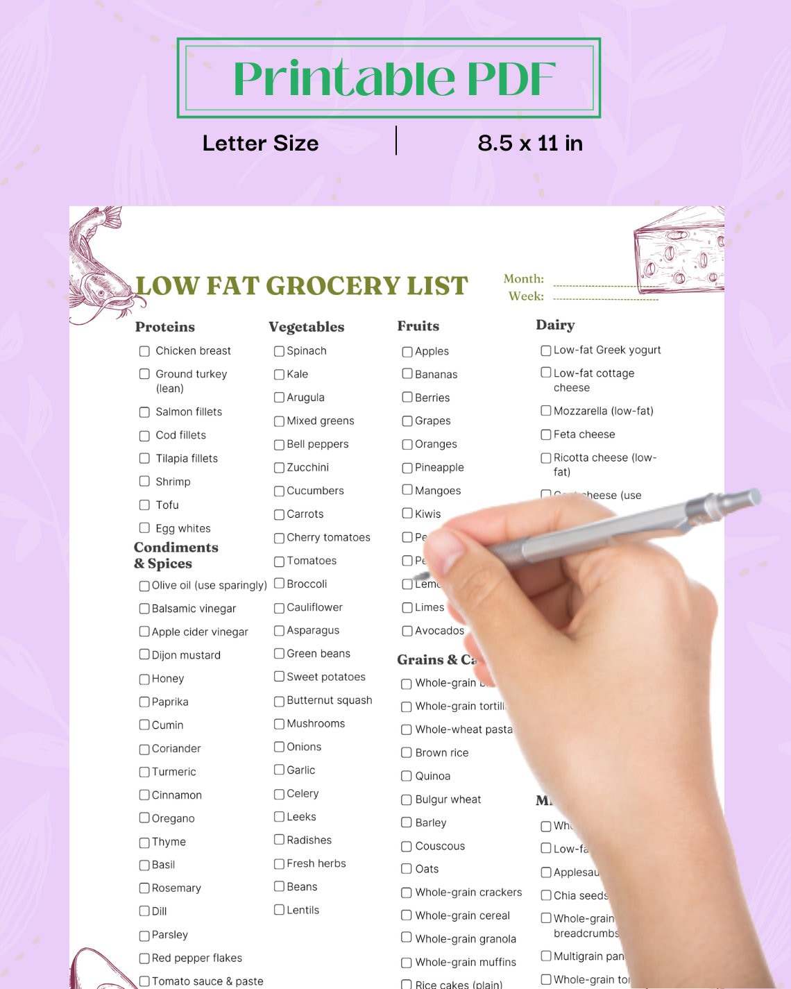 Low Fat Meals | Low Fat Foods List | Low Fat Food Grocery List intended for Low Fat Foods List Printable