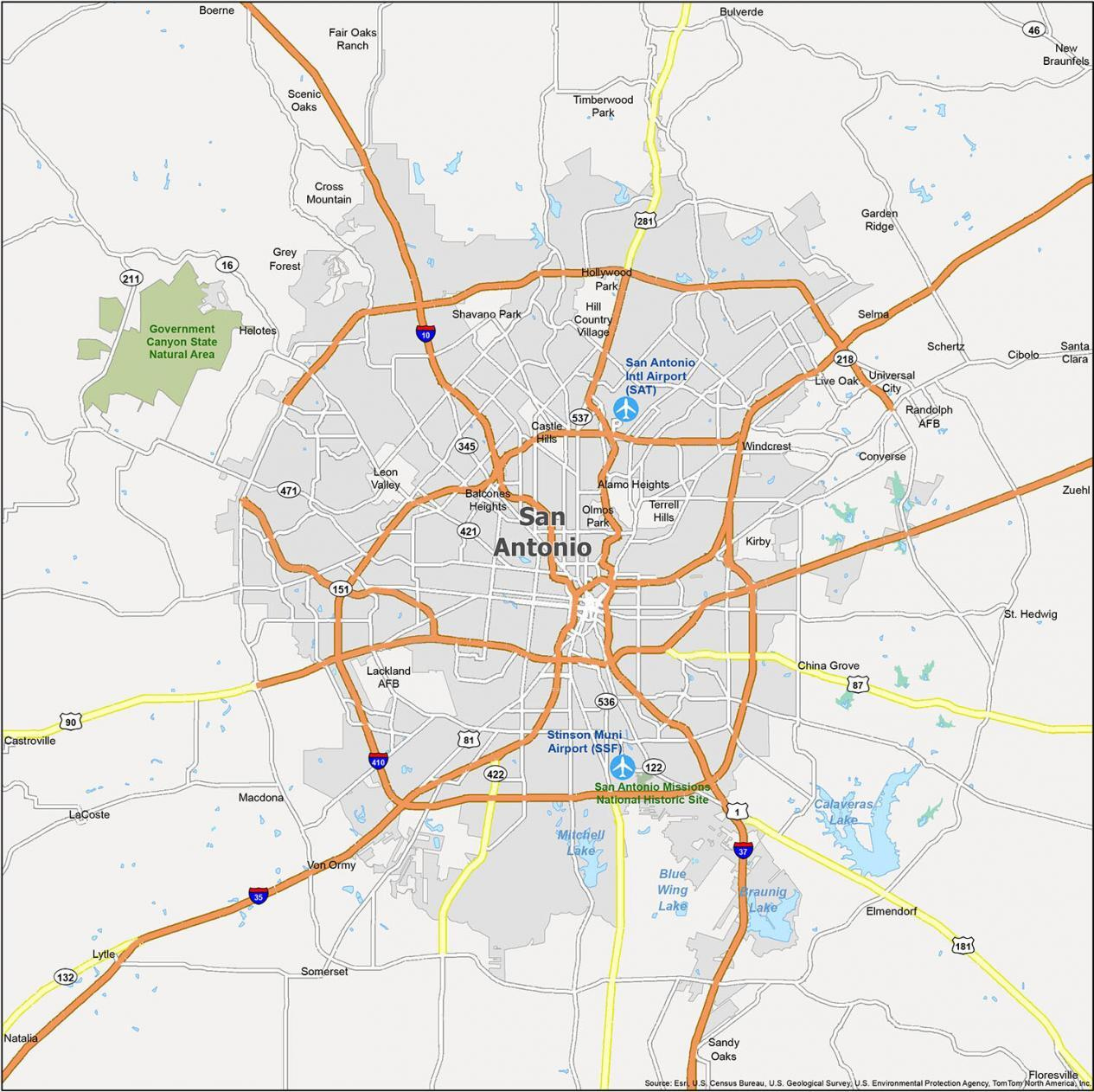 Map Of San Antonio, Texas - Gis Geography regarding Printable Map of San Antonio