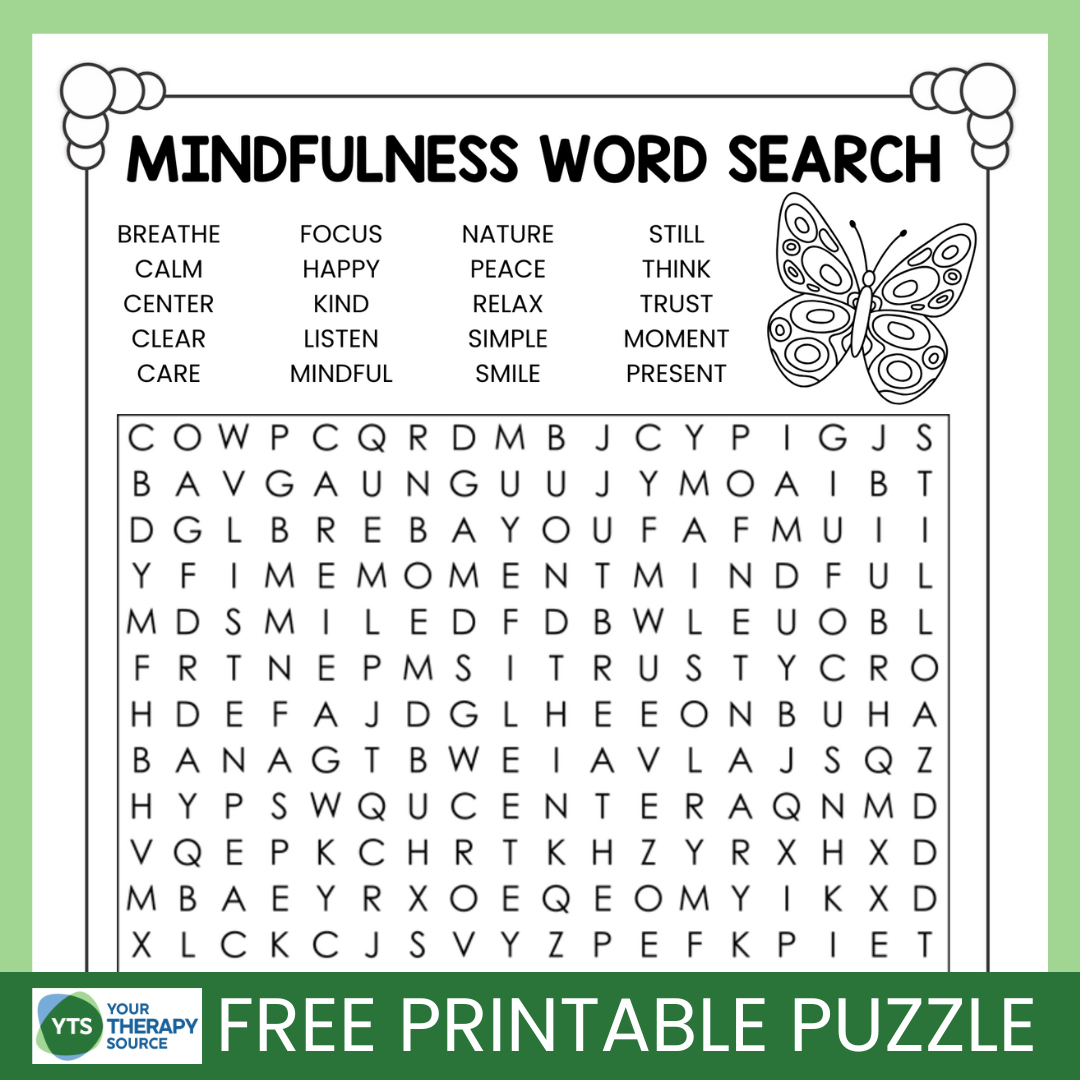 Mindfulness Word Search Puzzle Free Printable - Your Therapy Source regarding Free Printable Search a Word Puzzles