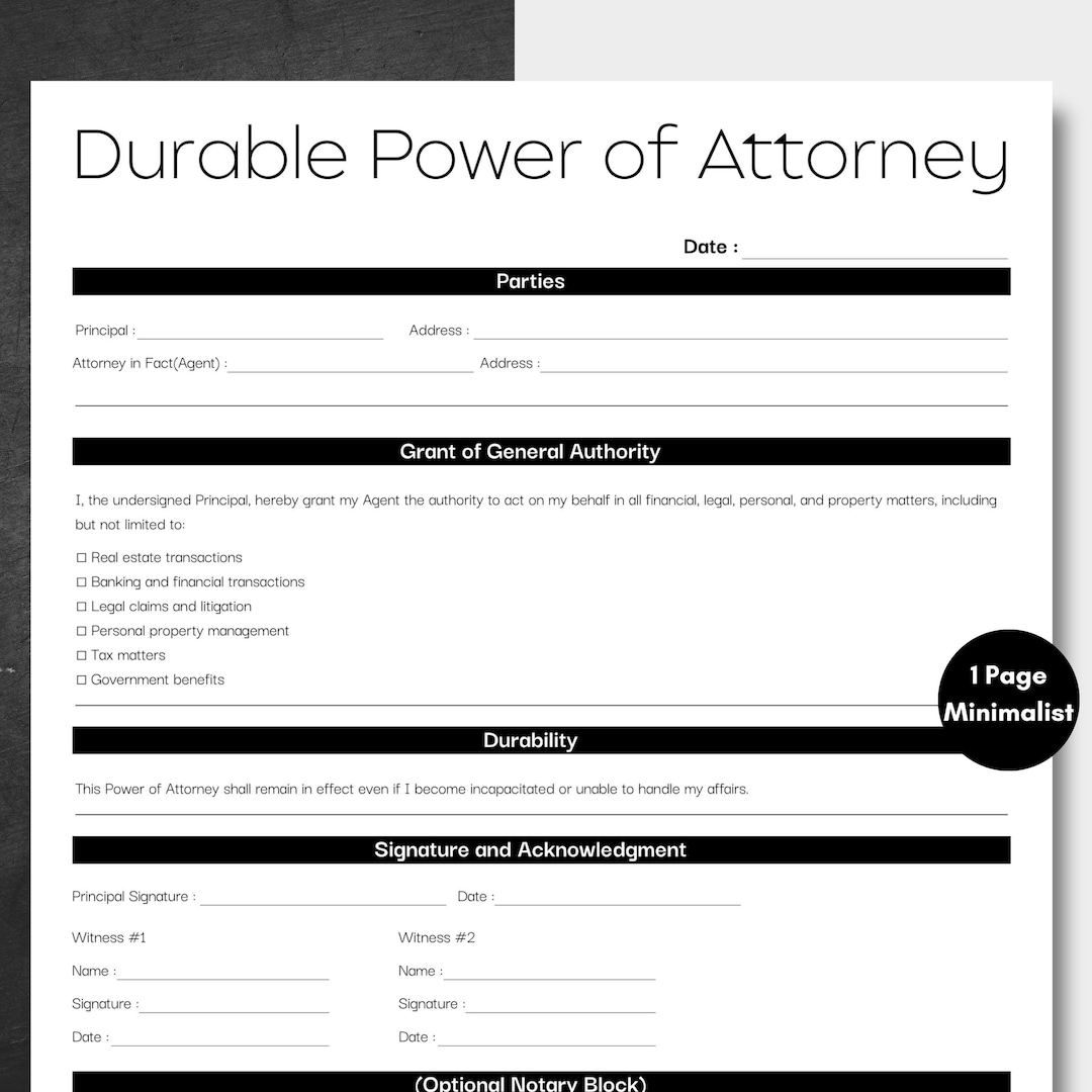 Minimalist Durable Power Of Attorney Black, Simple Durable within Free Printable Durable Power of Attorney