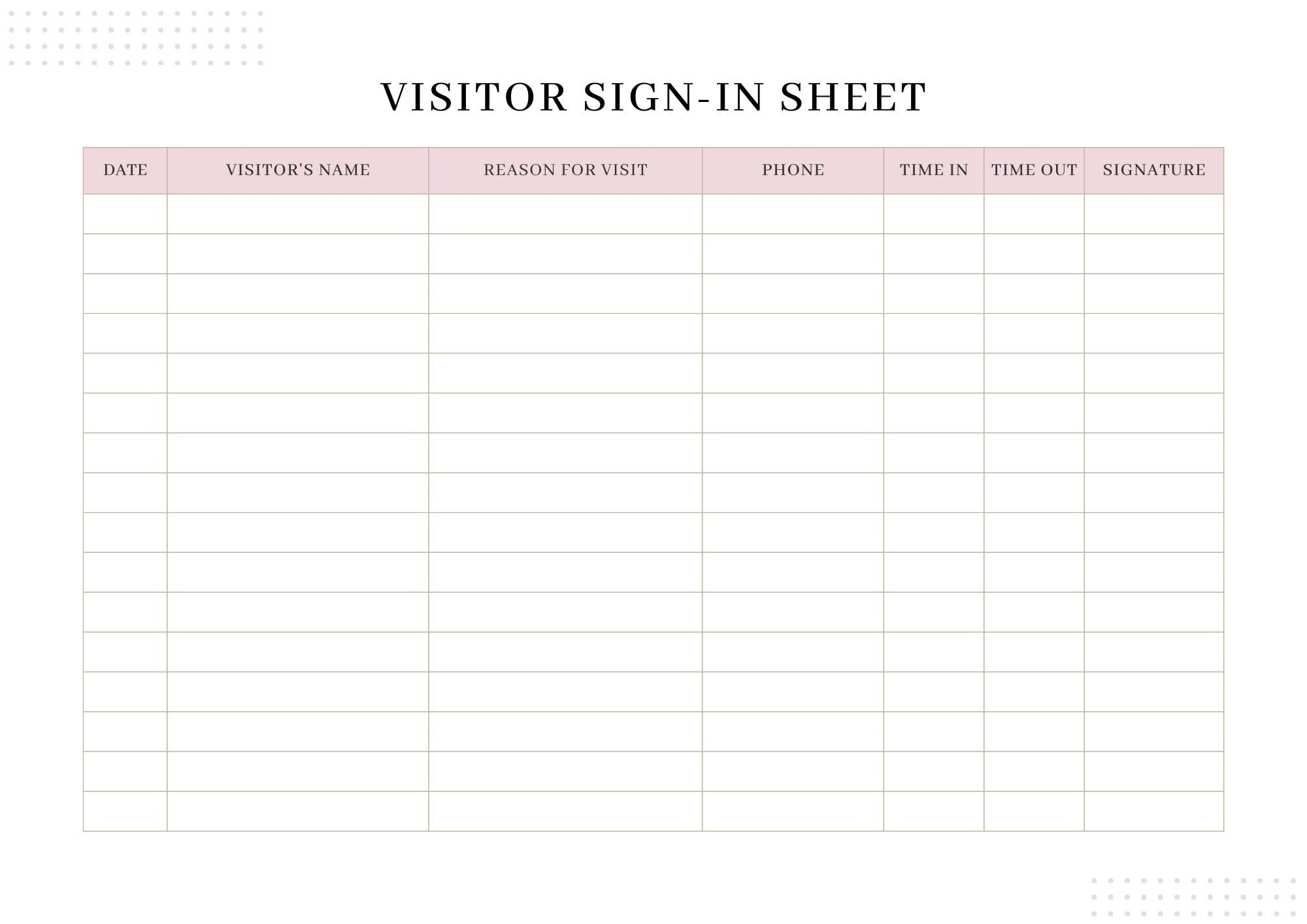 Modernes Visitor Sign In Sheet - Etsy.de in Visitor Sign in Sheet Printable