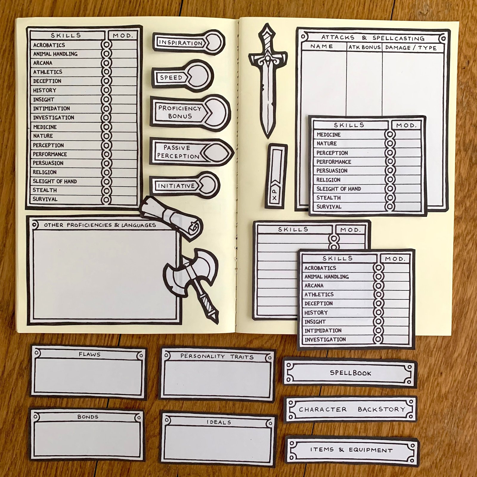 Modular 5E Character Sheet Pack (Printable) - Penflower-Ink within Printable Dnd 5e Character Sheet