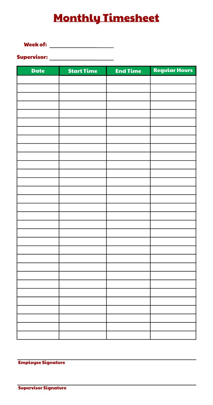 Monthly Time Sheets - 10 Free Pdf Printables | Printablee throughout Free Time Card Template Printable