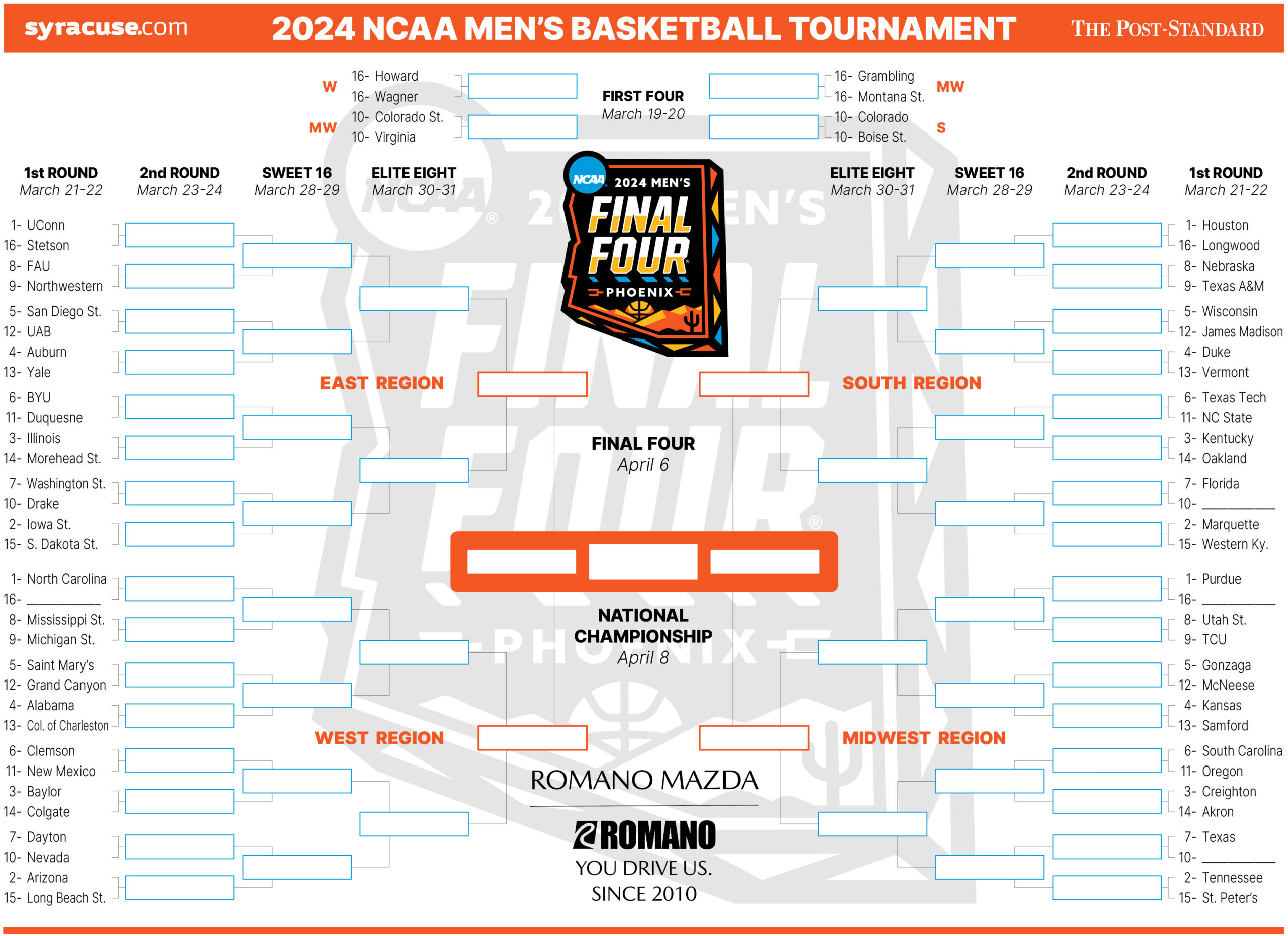 Ncaa Bracket 2024: Tournament Field Set; Print Your Men'S intended for Syracuse Men'S Basketball Printable Schedule