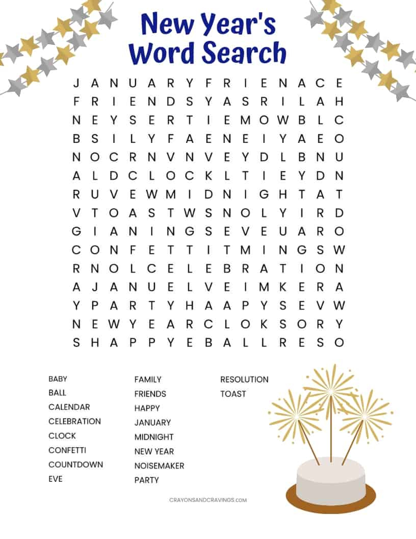 New Year'S Word Search Free Printable in New Year Word Search Free Printable