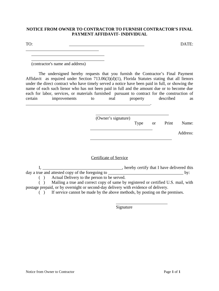 Notice To Owner: Fill Out & Sign Online | Dochub with Printable Notice to Owner Florida Form