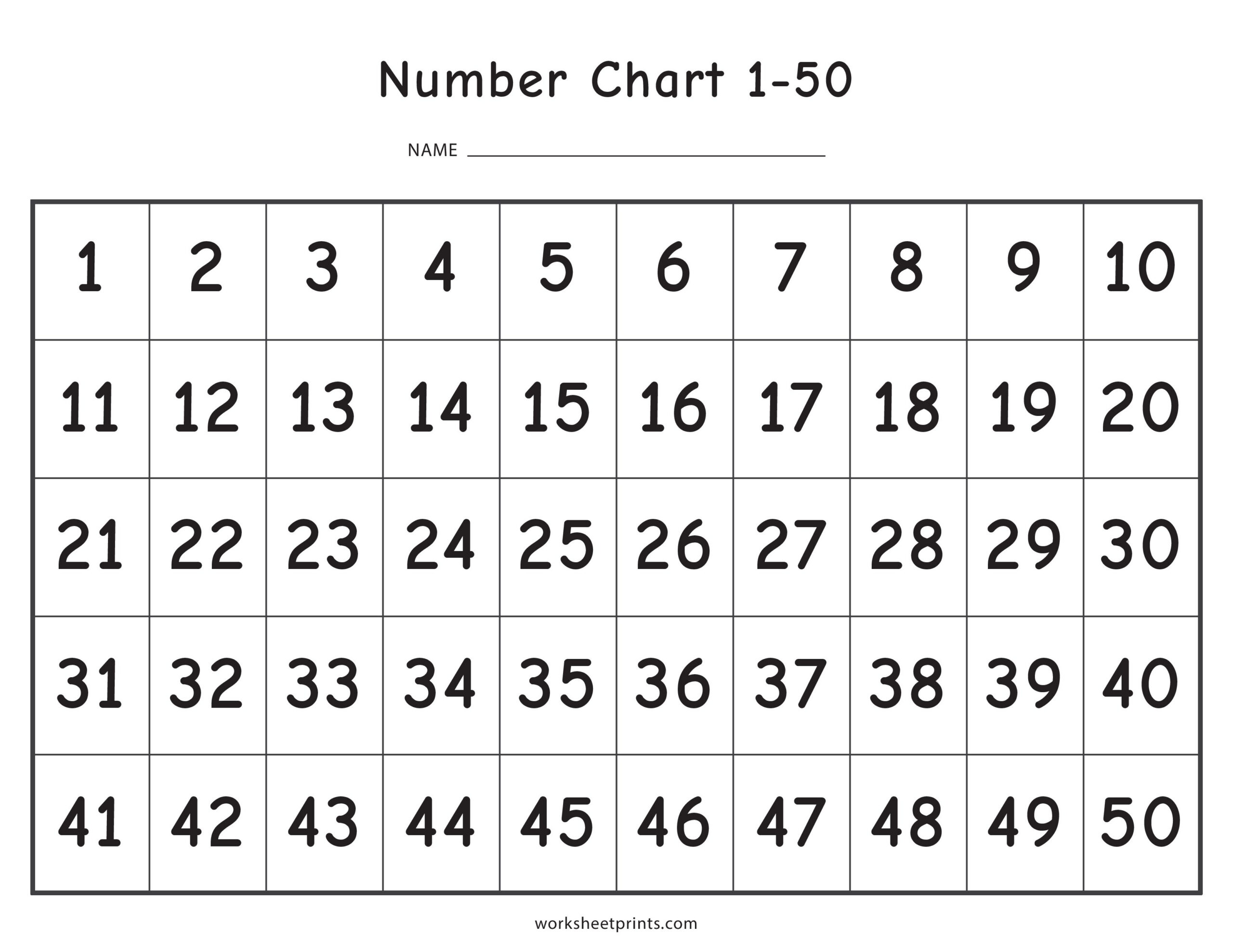Number Charts 1-50 Printable Pdf for Large Printable Numbers 1 50