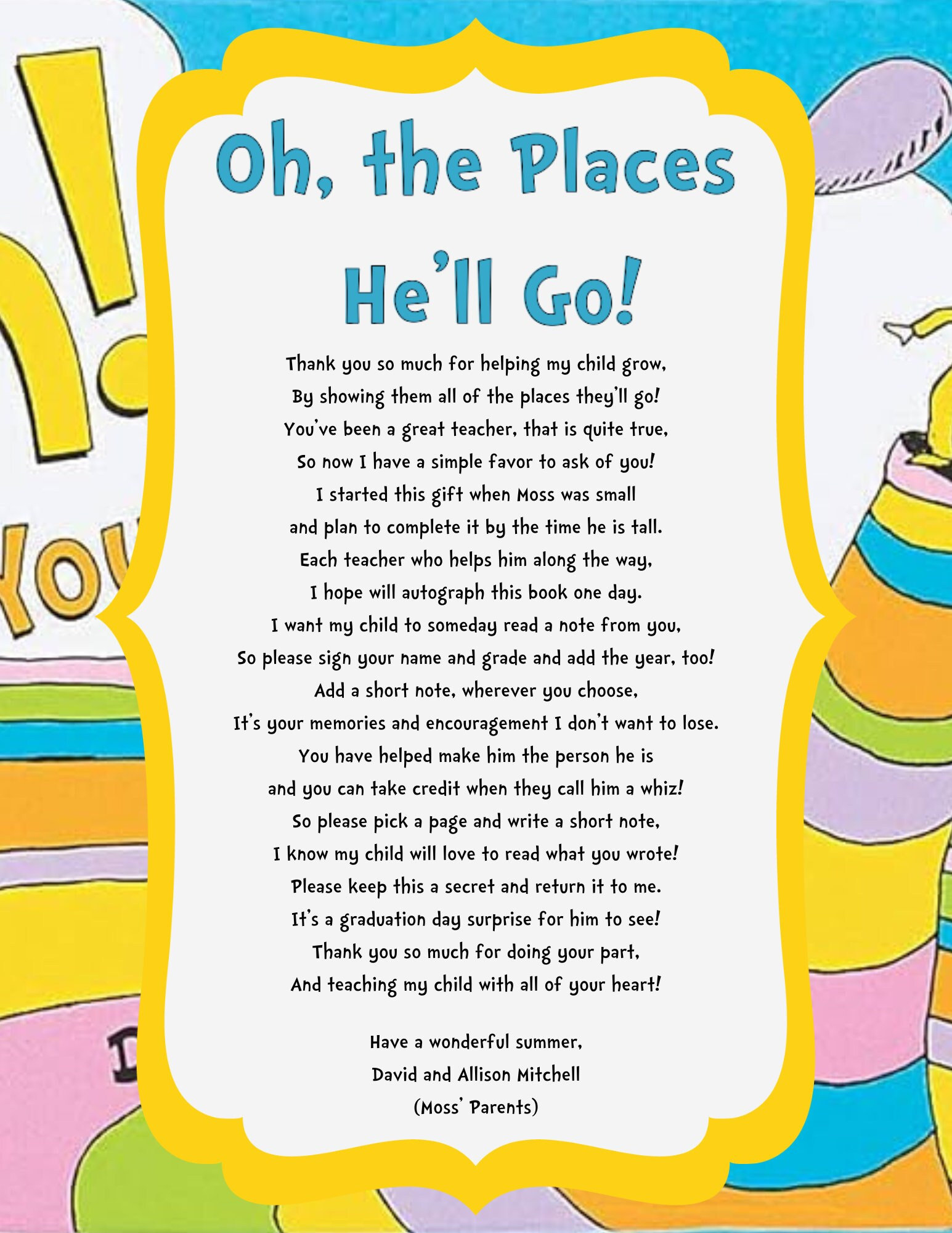 Oh, The Place'S You'Ll Go! Teacher Instruction Card - Etsy in Teacher Printable Oh The Places You Ll Go