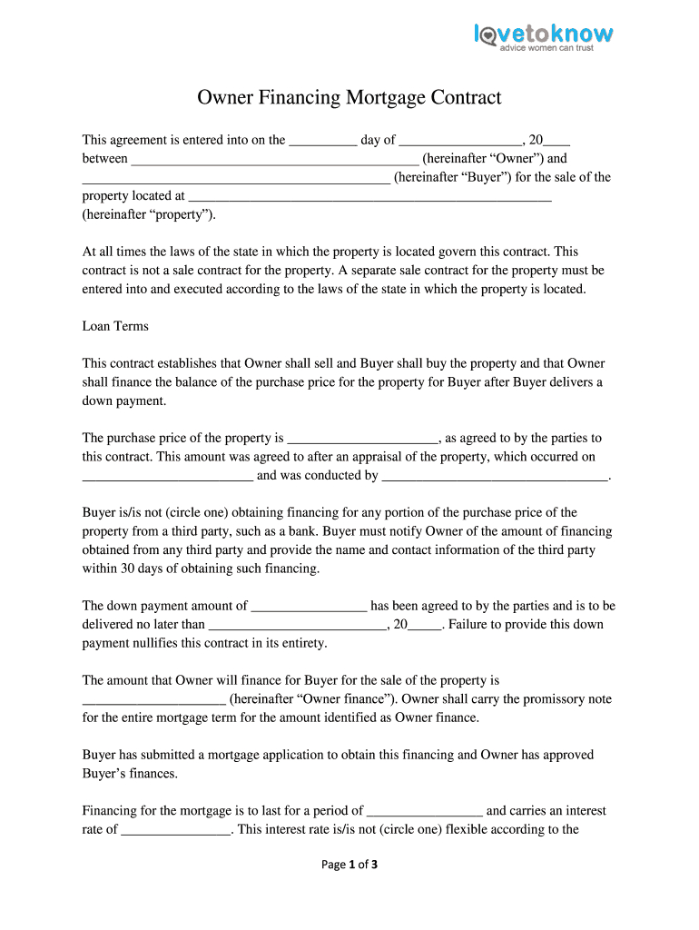 Owner Financing Mortgage Contract Form - Fill Online, Printable pertaining to Free Printable Owner Financing Contract