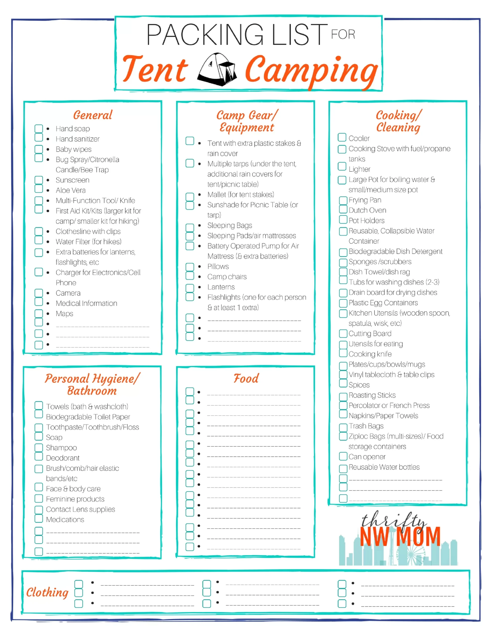 Packing List For Tent Camping - Free Printable - Thrifty Nw Mom with Tent Camping Packing List Printable