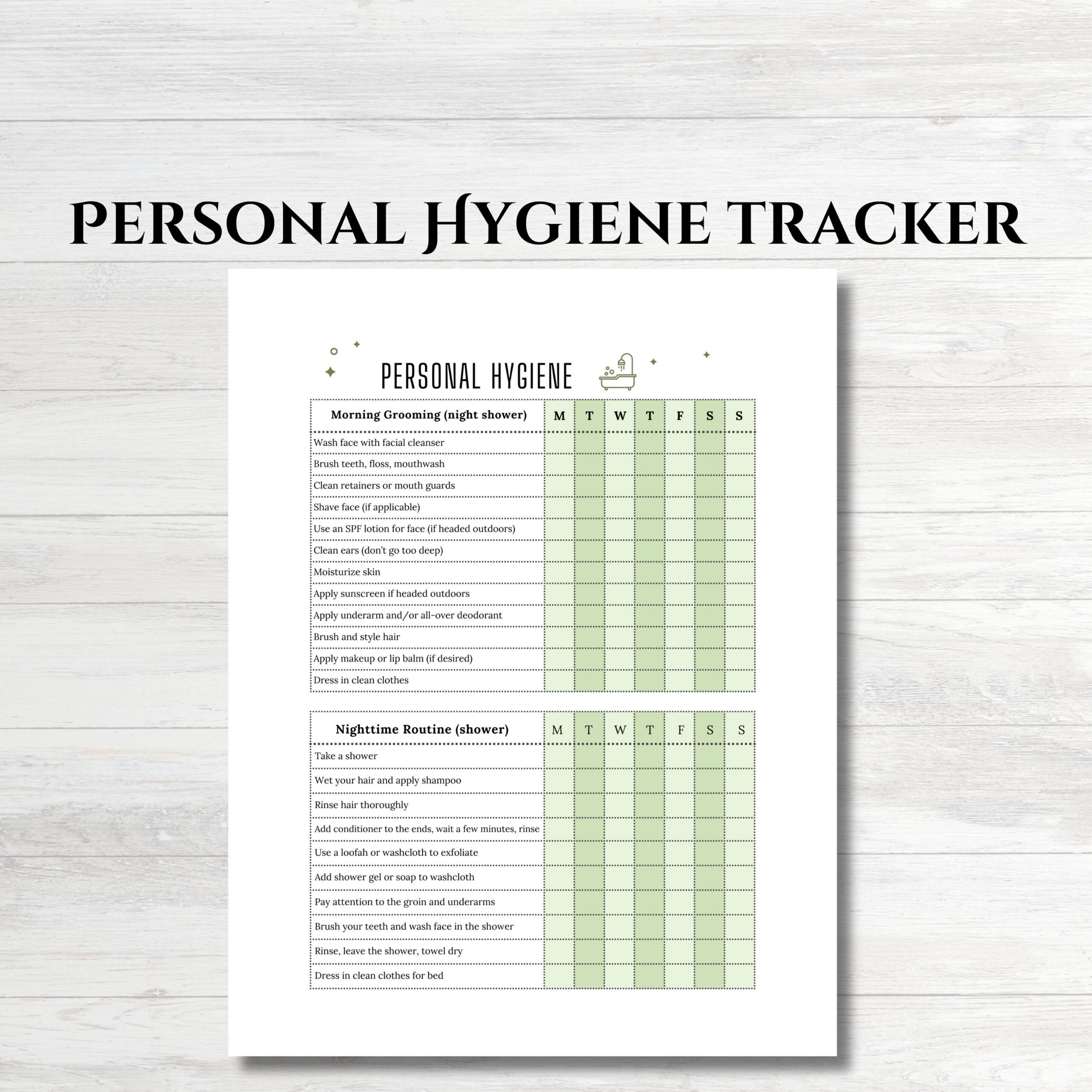 Personal Hygiene Checklist: Morning &amp;amp; Evening Grooming Tracker intended for Printable Daily Personal Hygiene Checklist
