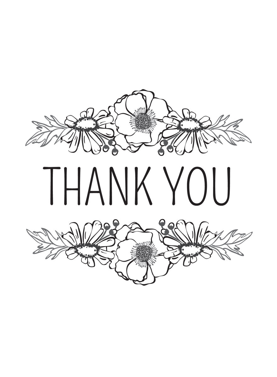 Photo Card Template: Thank You - Flowers - Black On White Template in Printable Thank You Cards Black And White
