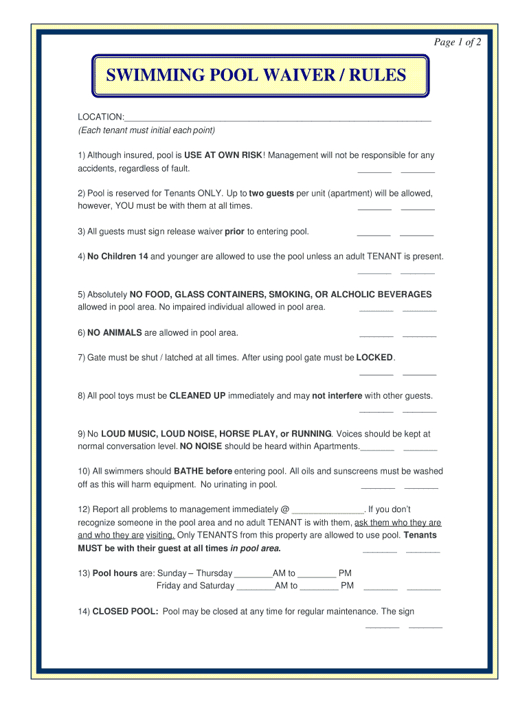 Pool Waiver For Rental Property: Fill Out & Sign Online | Dochub throughout Free Printable Pool Waiver Form