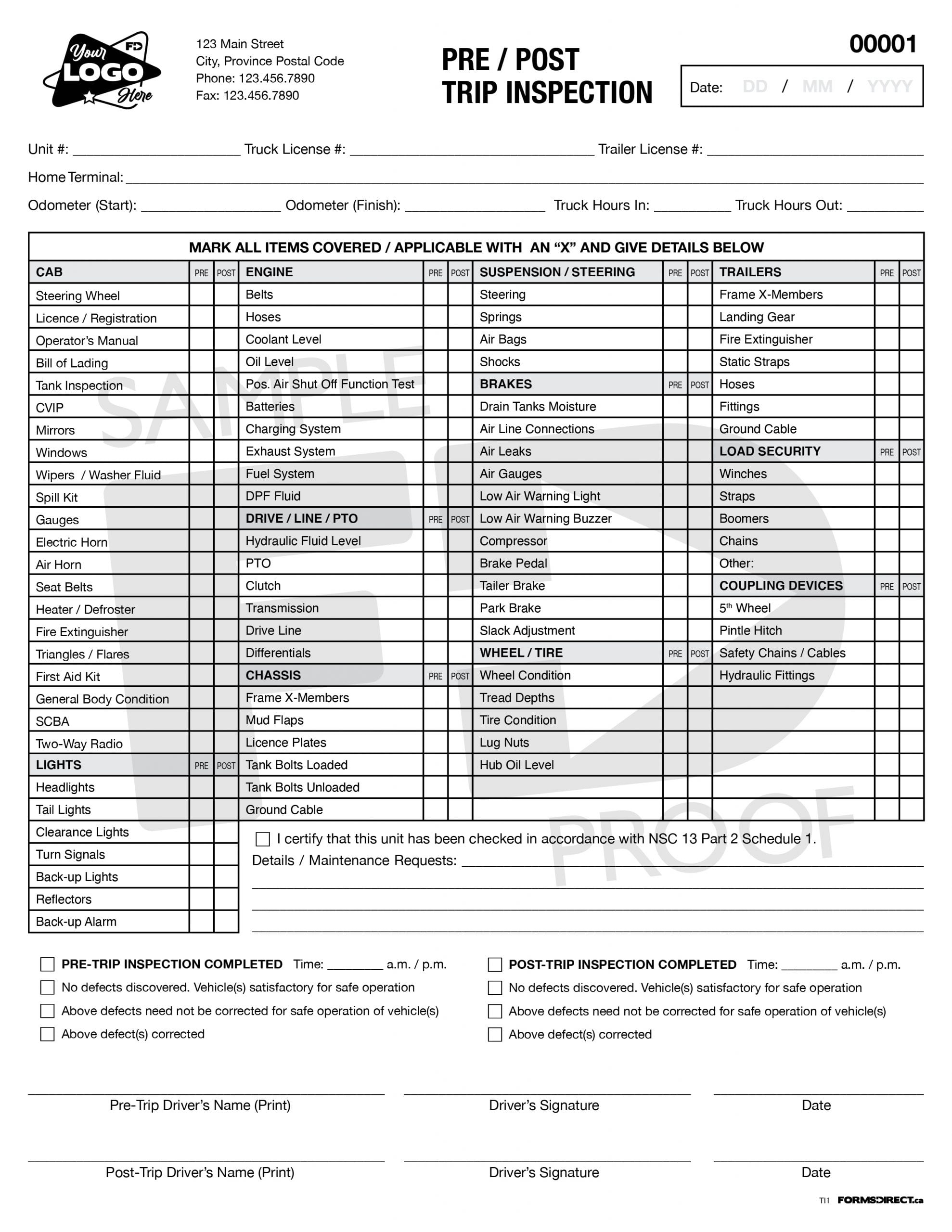 Pre / Post Trip Inspection | Ti1 Form Template | Forms Direct pertaining to Printable Pre Trip Inspection Checklist