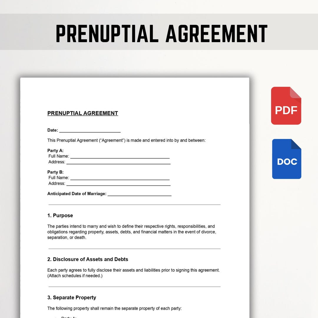 Prenuptial Agreement Template | Editable Prenup Contract | Pdf regarding Pdf Free Printable Prenuptial Agreement Form