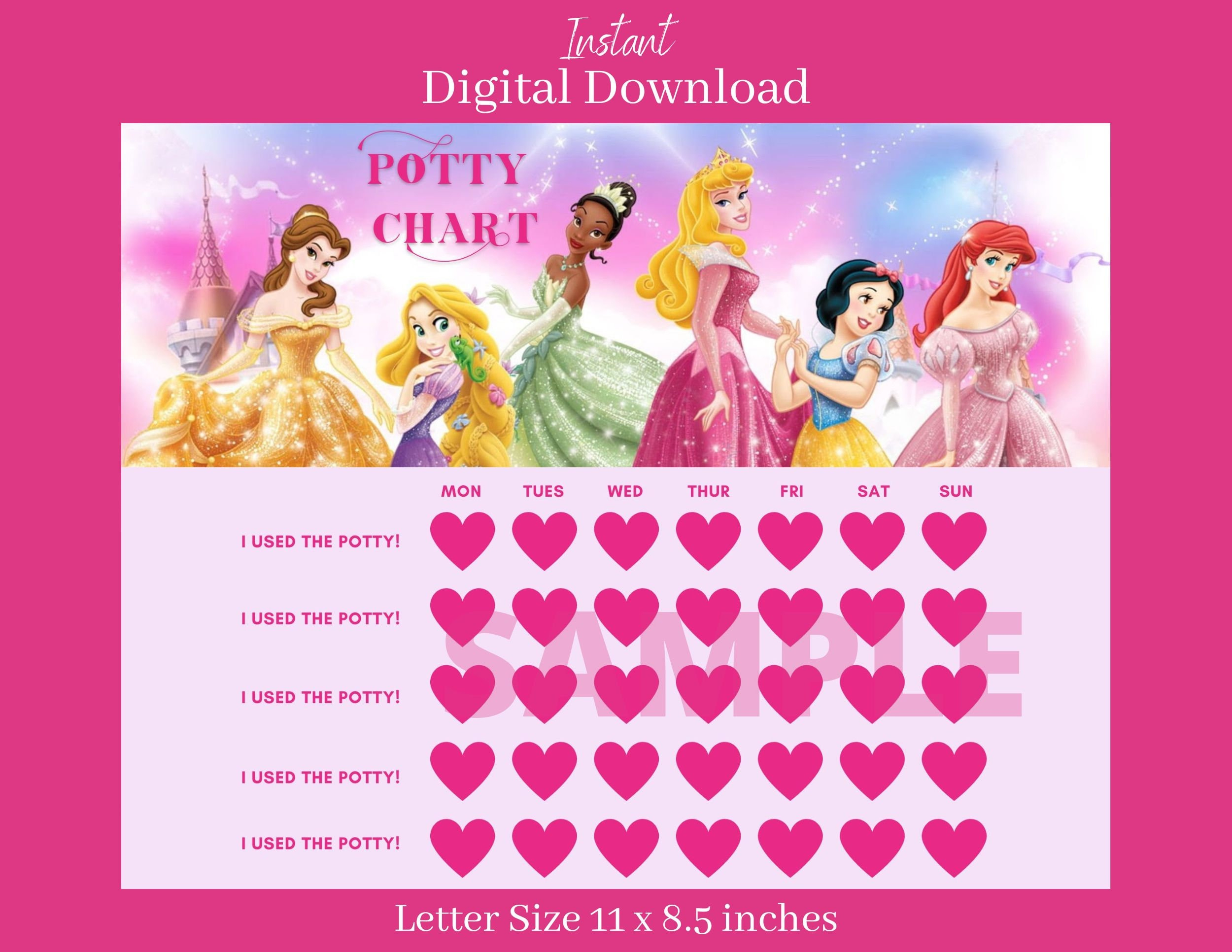 Princess Potty Chart | Princess Toilet Training Chart - Etsy within Princess Potty Chart Printable Free