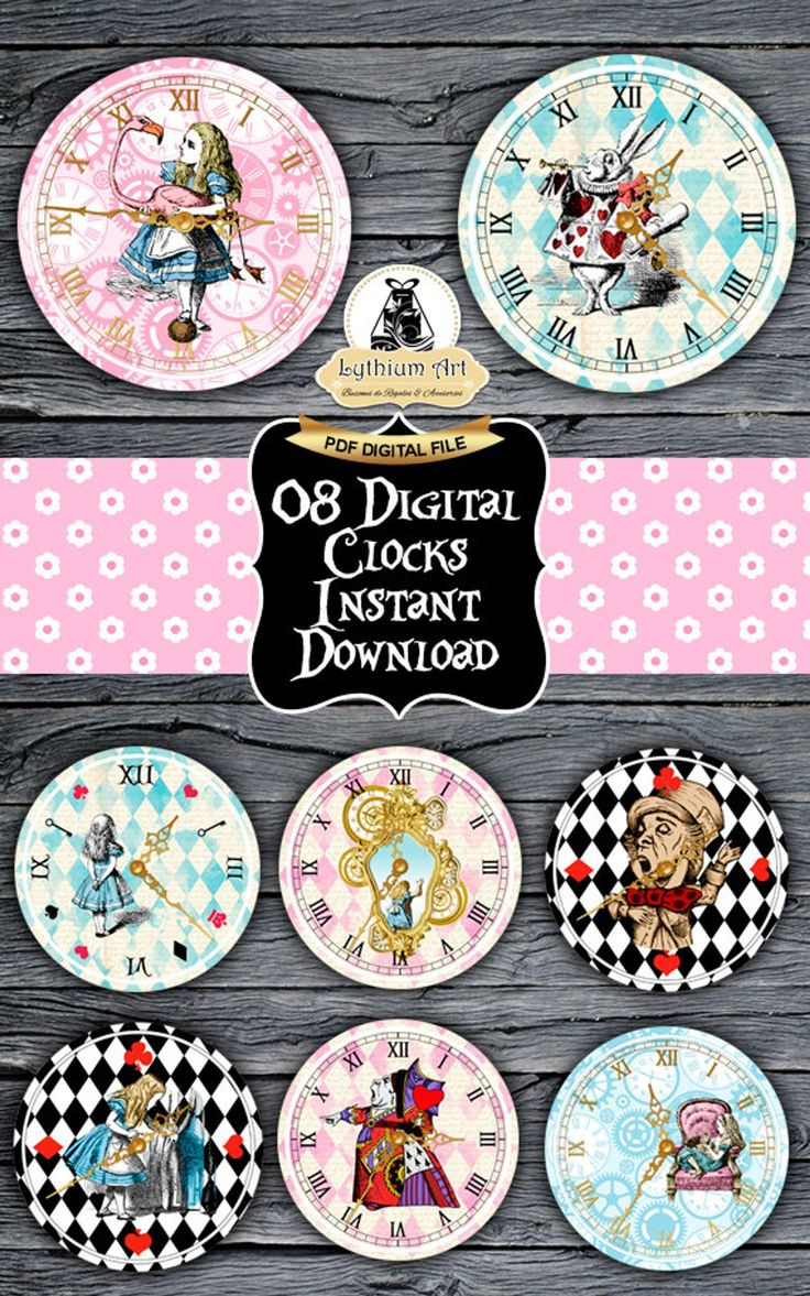 Printable Alice In Wonderland Clock Bundle, Perfect For Party for Alice in Wonderland Clock Printable