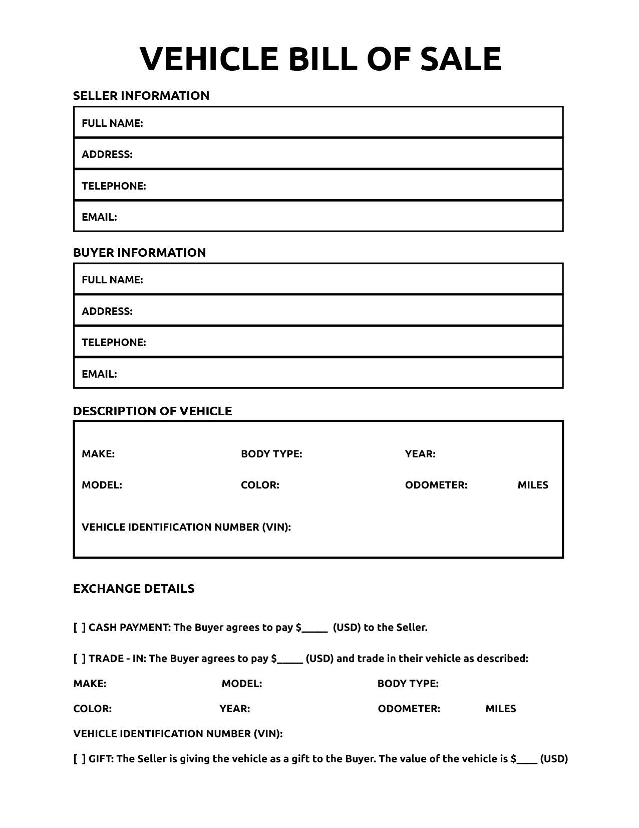 Printable Bill Of Sale For Vehicle - World Of Printables in Free Printable Bill of Sale Vehicle