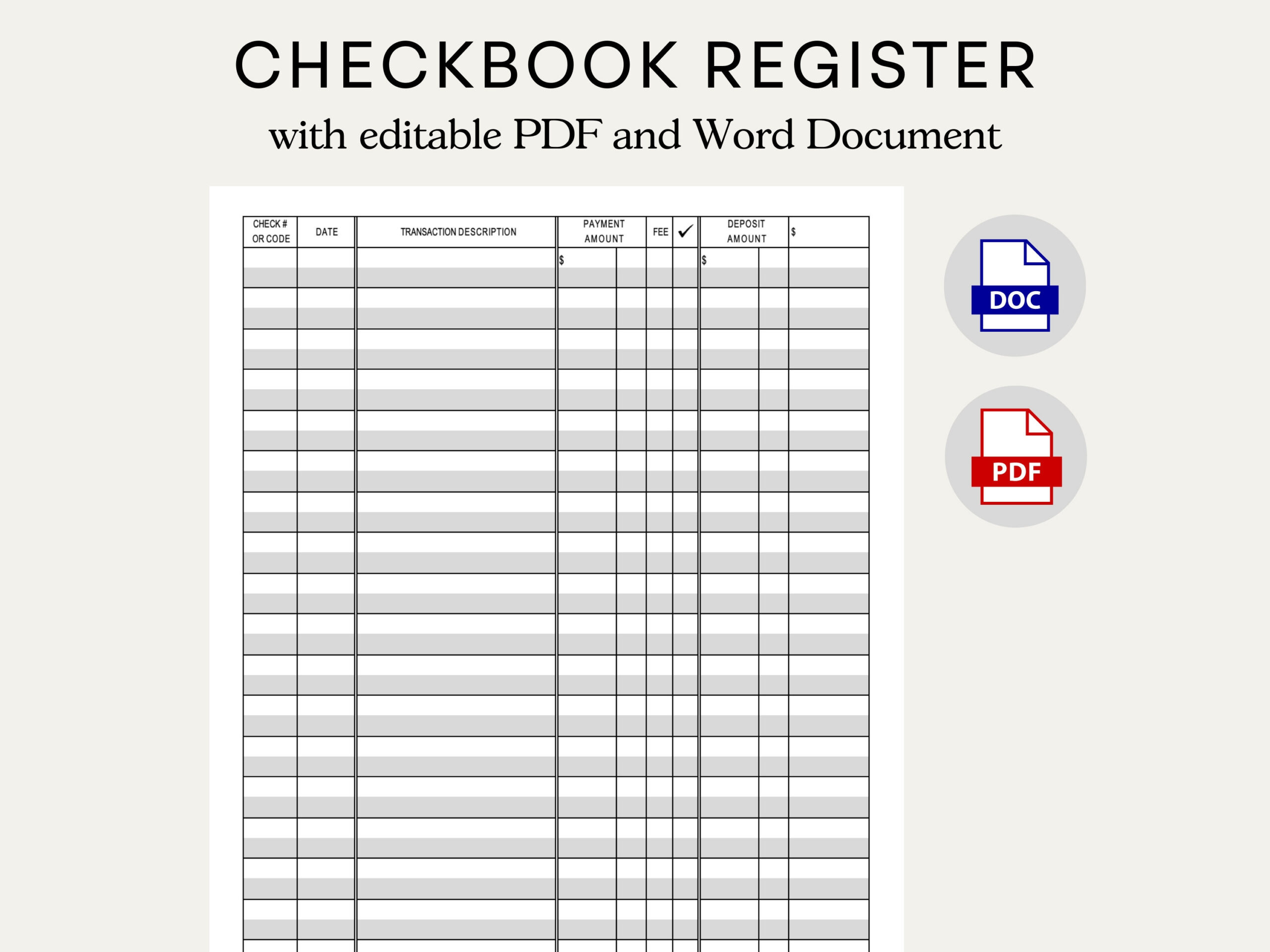 Printable Checkbook Register. Pdf File. Prints On 8 1/2 X 11 Inch with regard to 8 1/2 X 11 Check Register Printable