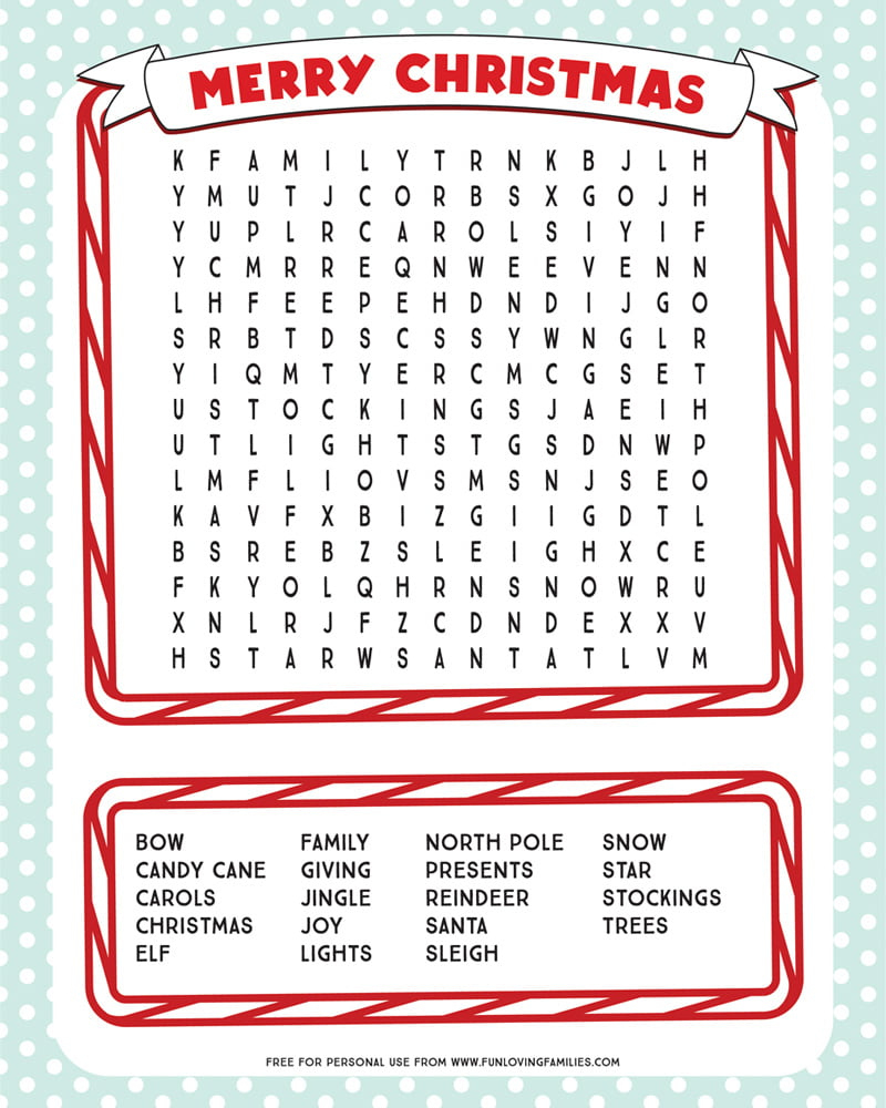 Printable Christmas Word Search - Fun Loving Families pertaining to Christmas Word Search Printable Free