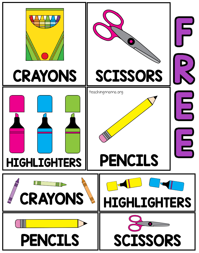 Printable Classroom Supply Labels - Teaching Mama for Free Printable Classroom Labels with Pictures