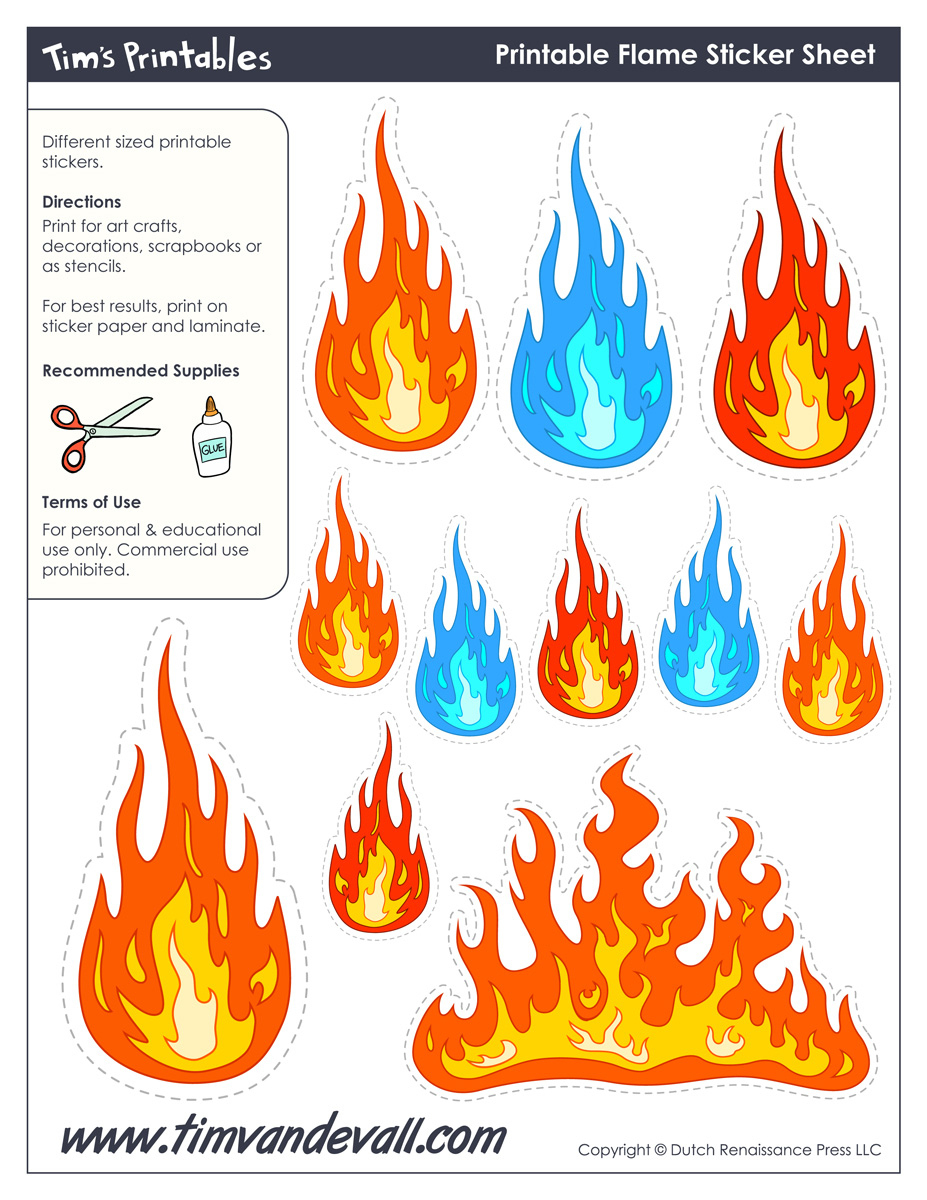 Printable Flame Stickers, Flame Templates, Flame Shapes within Printable Cut Out Flame Template