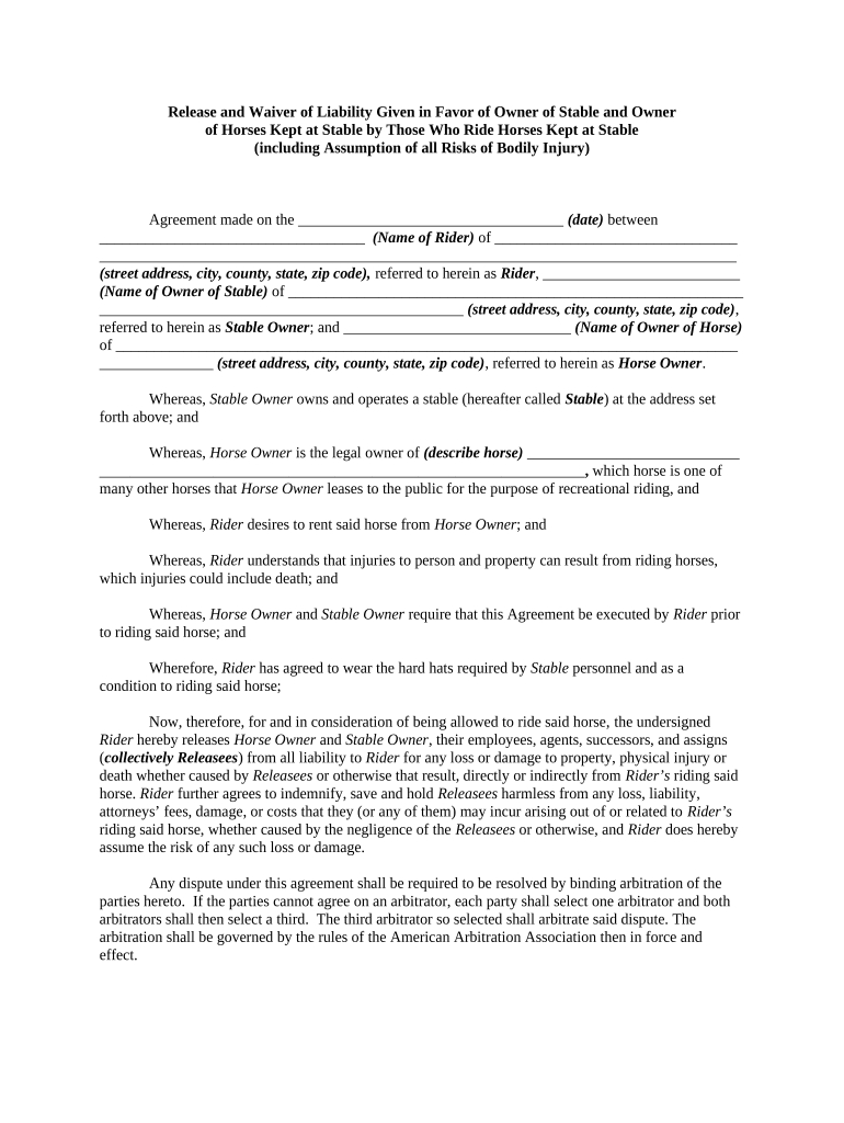 Printable Free Horseback Riding Release Form: Fill Out & Sign within Printable Free Horseback Riding Release Form