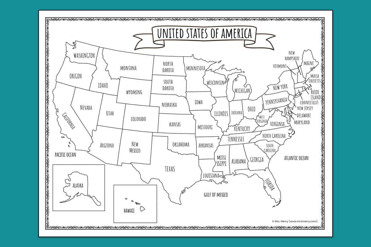 Printable Map Of The United States | Mrs. Merry intended for Printable Map Of 50 States